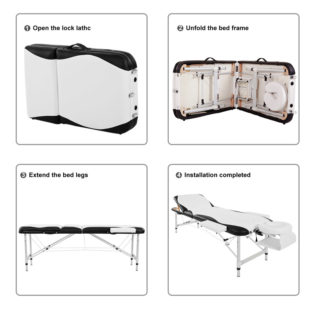 Massage Table Couch Bed Aluminium Tattoo Spa Reiki Portable Folded 3 Section with Premium PU Leather and 5 cm High Density Multi-Layer Foam Headrest Arm support and Carrying Bag