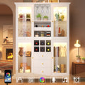 Wine Cabinet with App-Controlled LED Lights, 180.5cm Tall Storage Cabinet with Glass Doors, 3 Drawers, Wine Rack & Glass Holder, White