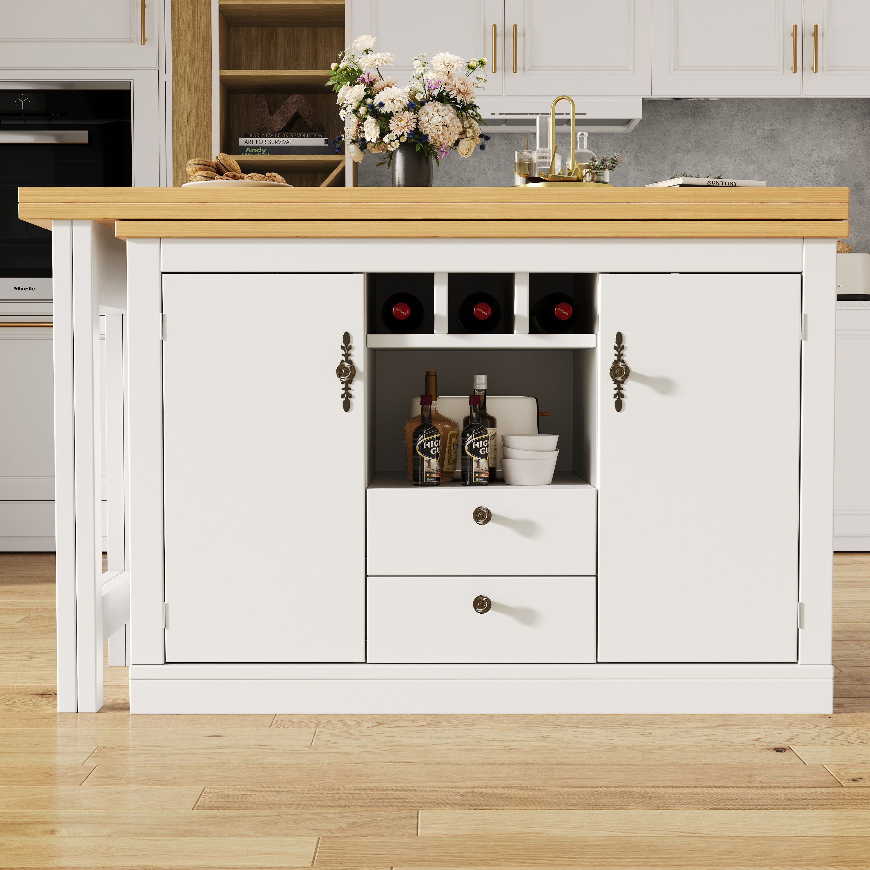 High-quality extendable bar table with 360° swivel function and storage space, adjustable length from 120-180 cm, living room, dining room, home office, black extendable designer bar table, white