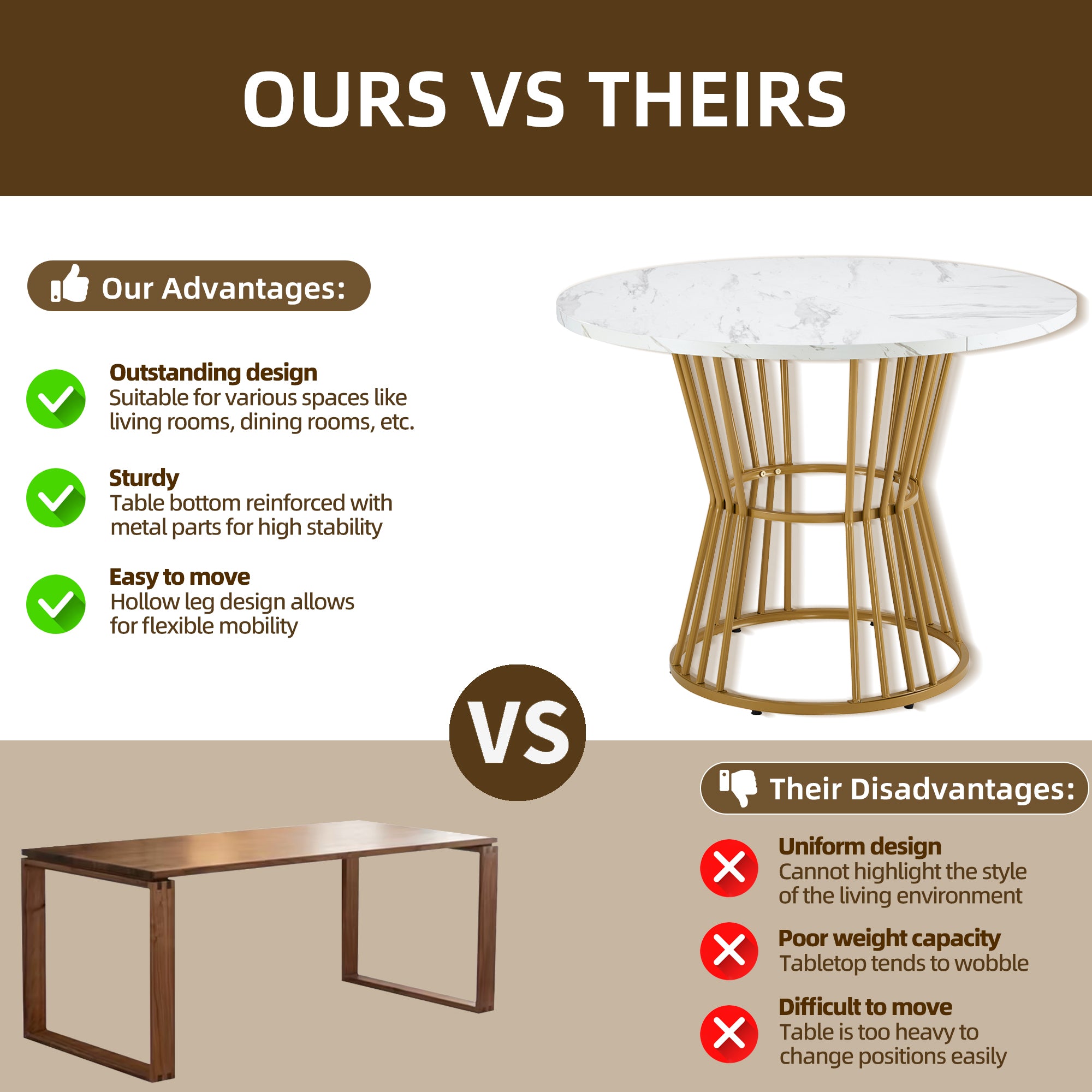 Dining table set (5-piece), dining table set with 4 chairs, kitchen table set, round dining table with 100 cm diameter and golden metal legs, white MDF table top, black velvet dining chairs