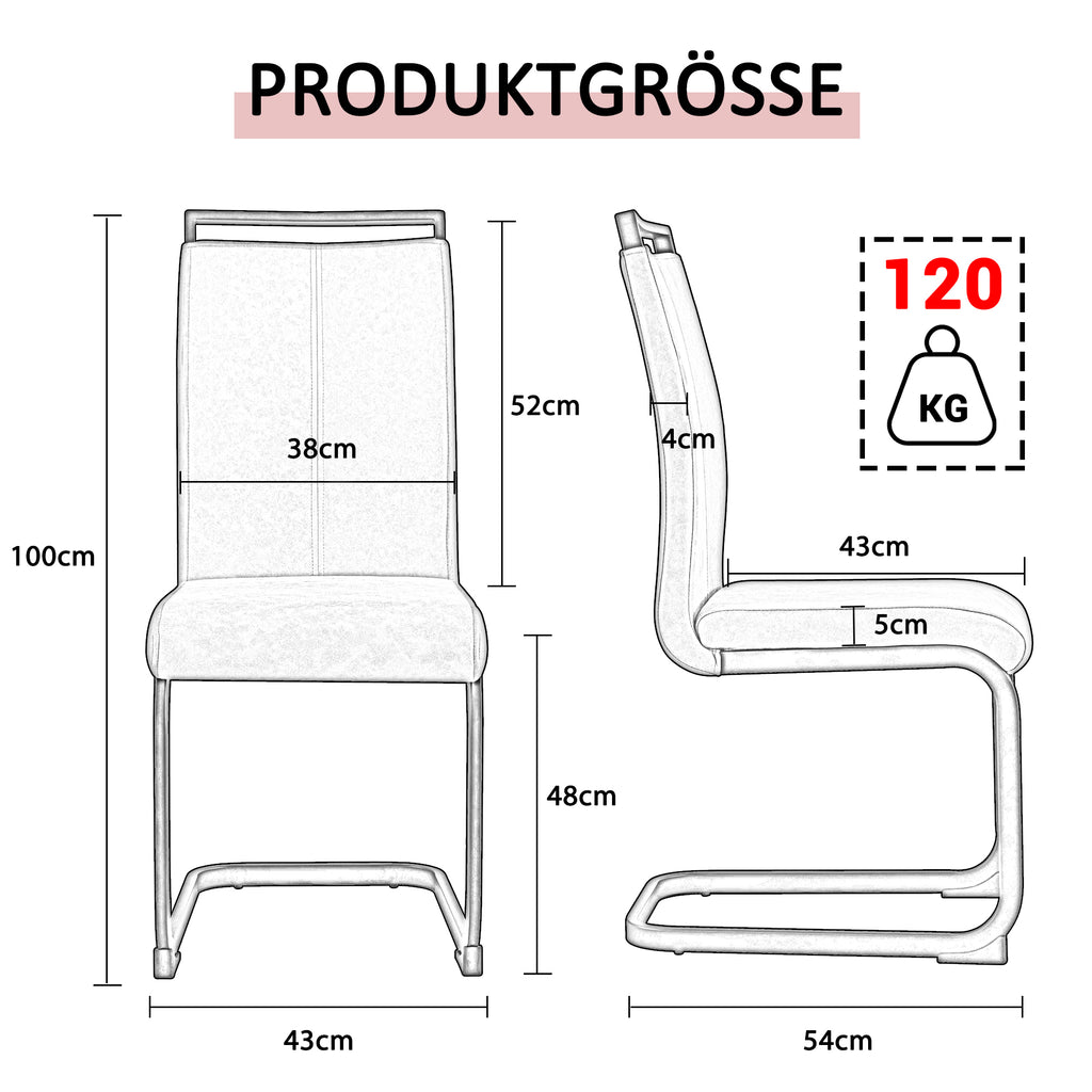 Cantilever chair, chrome-plated metal frame, can hold up to 120 kg, softly padded with imitation leather cover, black, (set, 4 pieces)