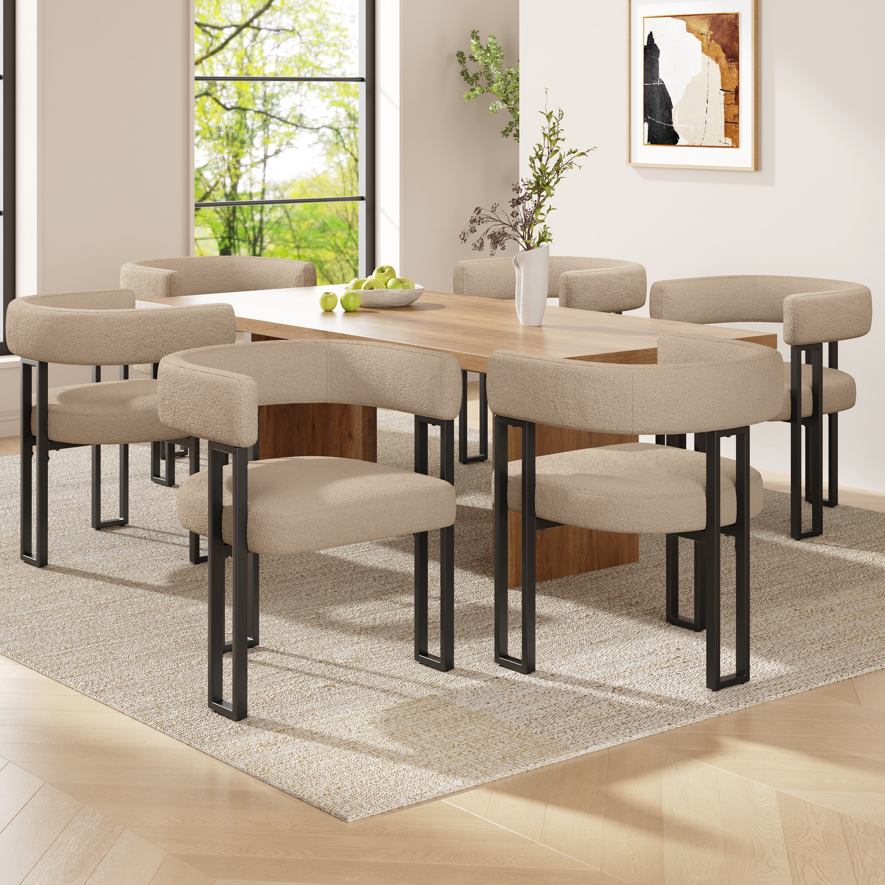 High-Quality Lamb Fleece Fabric (6 Pieces) Dining Chair Makeup Chair Dressing Chair Ergonomic Chair Lightweight Luxury Chair Curved Backrest, Beige/Brown