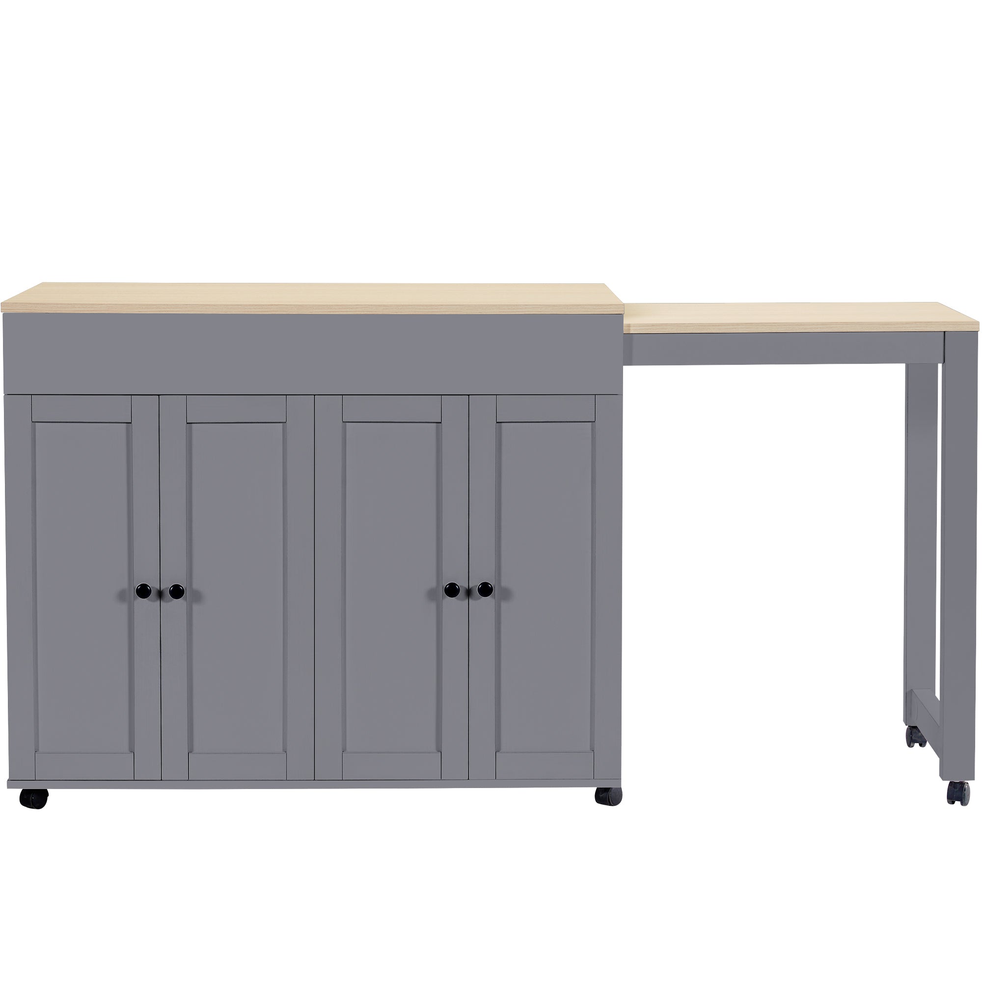 Modern Extendable Bar Table (118-180×50×94cm), Extendable Dining Table with Storage, with Six Shelves, Standing Table Bistro Table, for Dining Room, Use as Living Room Room Divider, White/Gray