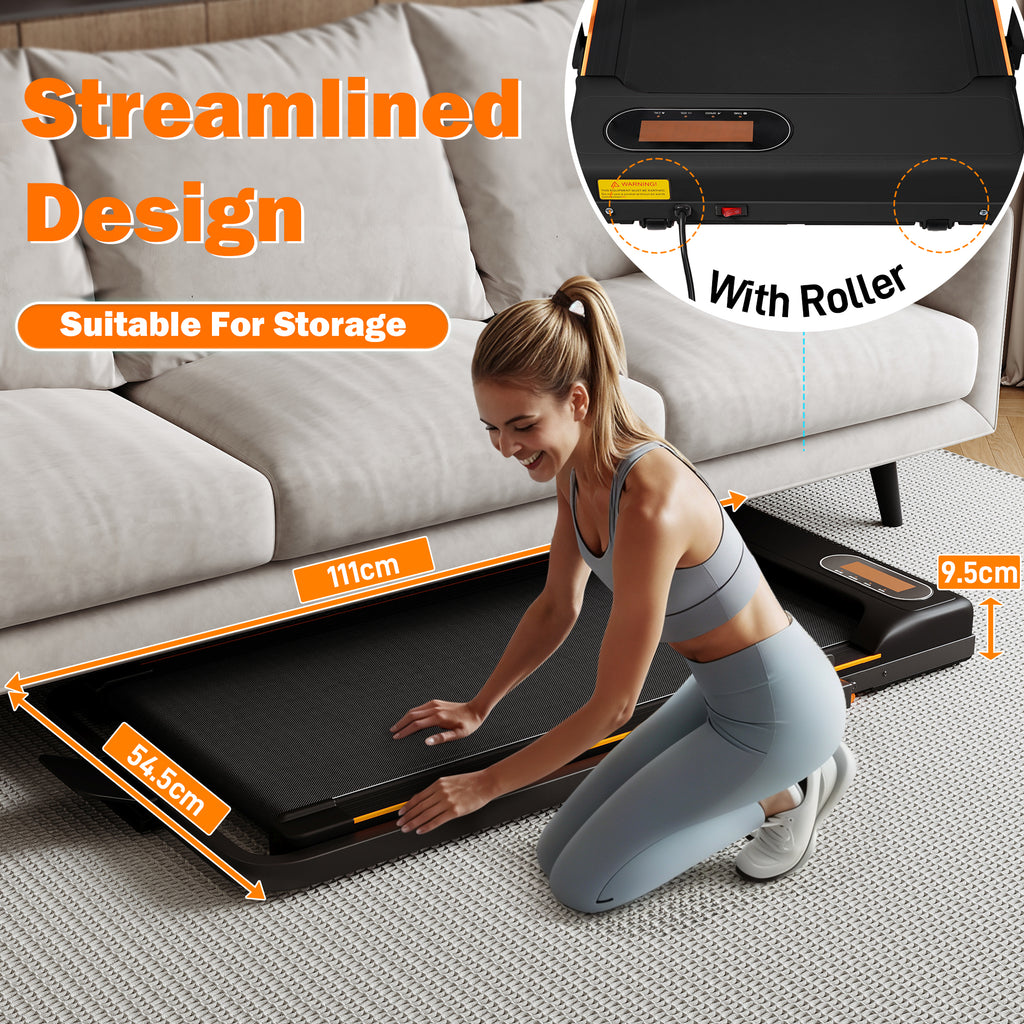 Folding Treadmill with Handrail & Adjustable Incline, 1-10 km/h Running Machine, Space Saving Low Noise Design, LED Display, Phone Holder, Remote Control, Transport Wheels & Plug, Black.