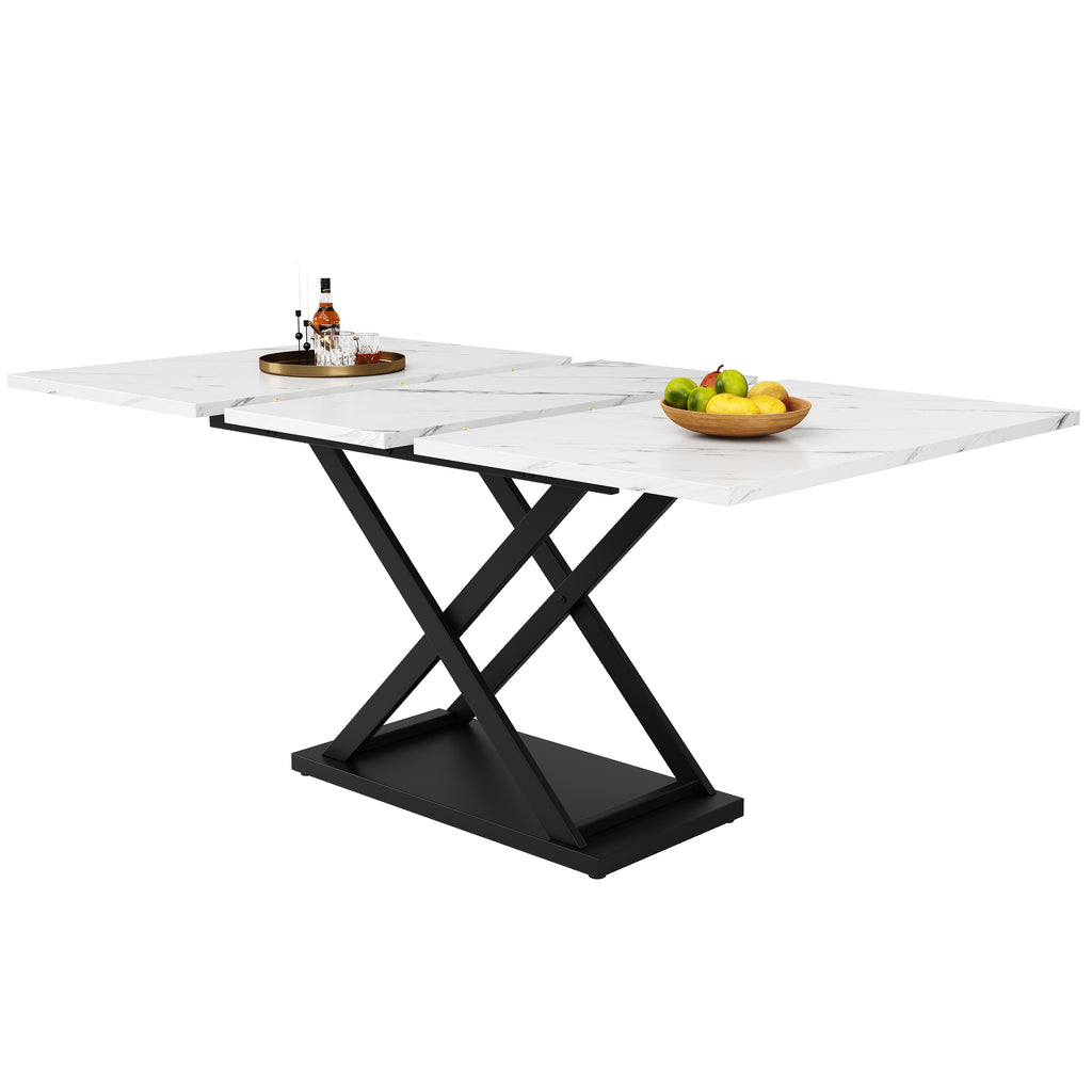 Dining set (5-piece), extendable dining table set for 4 people, 160×80×75cm dining table with 4 dining chairs, black velvet dining chairs, white marble dining table