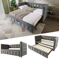 Daybed Single Upholstered Bed Sofa Bed with USB &Type C Charging Station, 3FT Single Bed 90 x 190 cm with Trundle ,Pull out Trundle for Living Room and Bedroom, Velvet ,Grey
