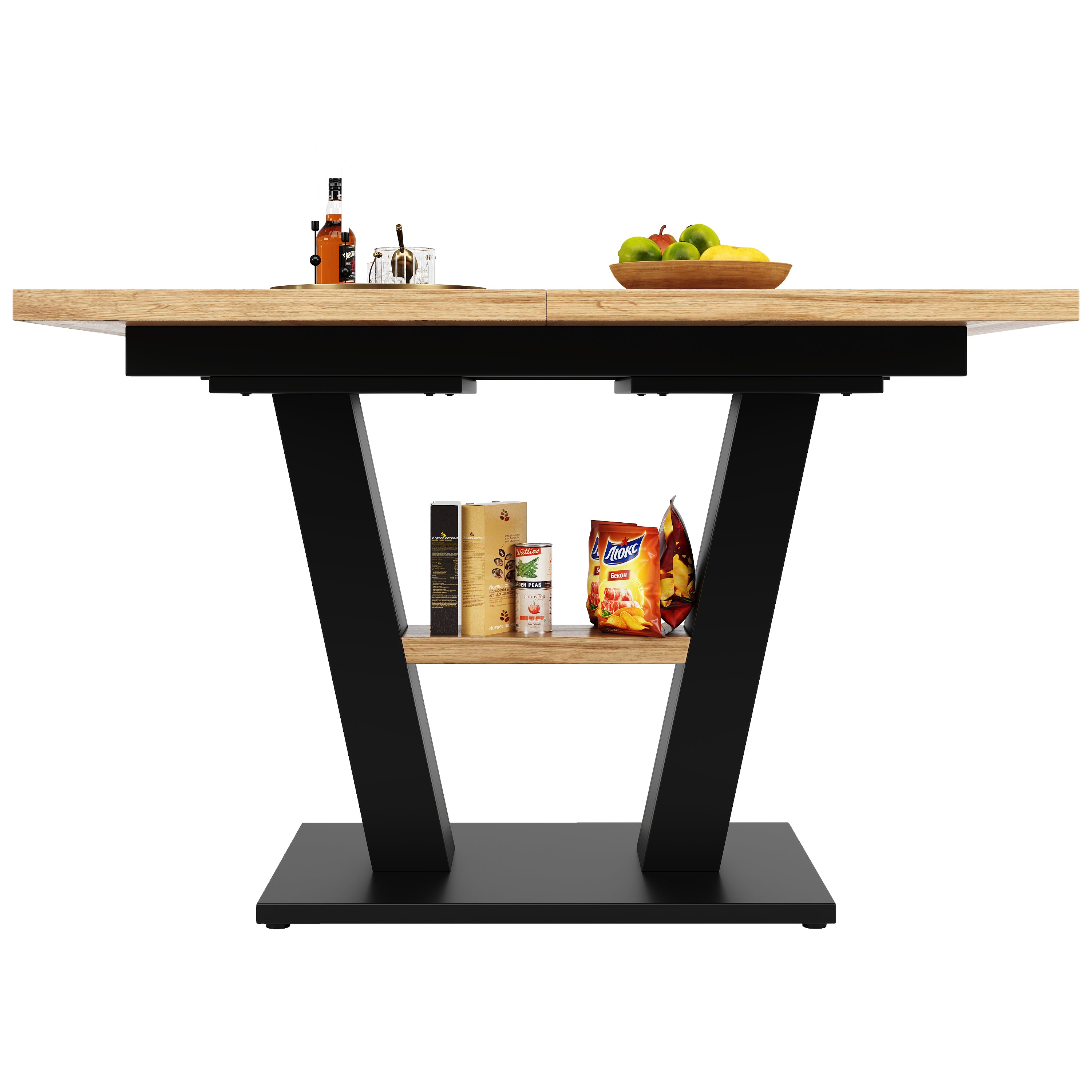 Extendable dining table (118-157×70×75cm), table, kitchen table,extendable to 118-157cm with the help of internal insert leaves, for kitchen and living room, wood-colored dining table