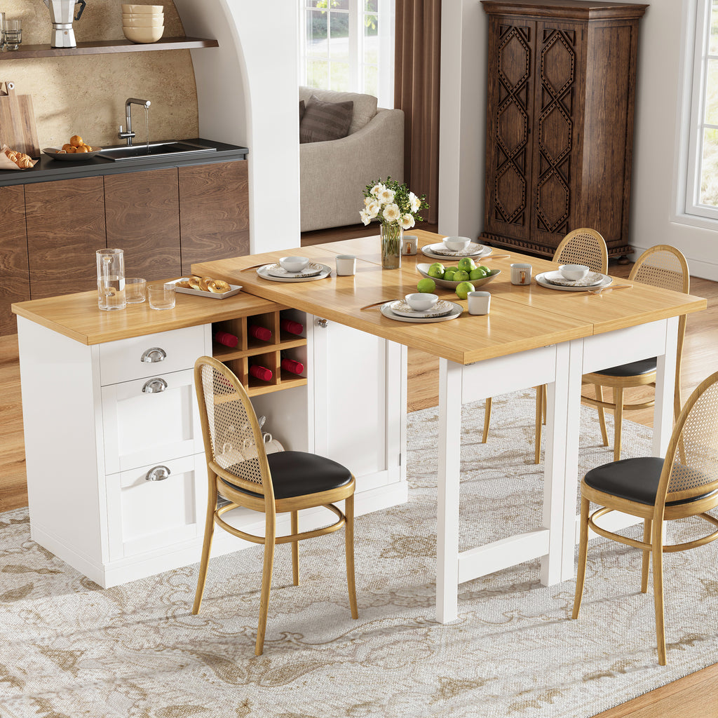 Extendable Sideboard & Dining Table Combo, 3 Drawers & Snack rack & Wine rack, Space-Saving Sideboard for Small Flats, White/Black