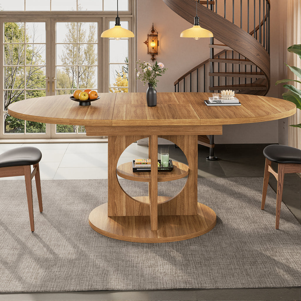 Extendable dining table, dining room table, kitchen table, balcony table, round dining table, extendable to oval, 110-150 cm, seats up to 8 people, dark brown