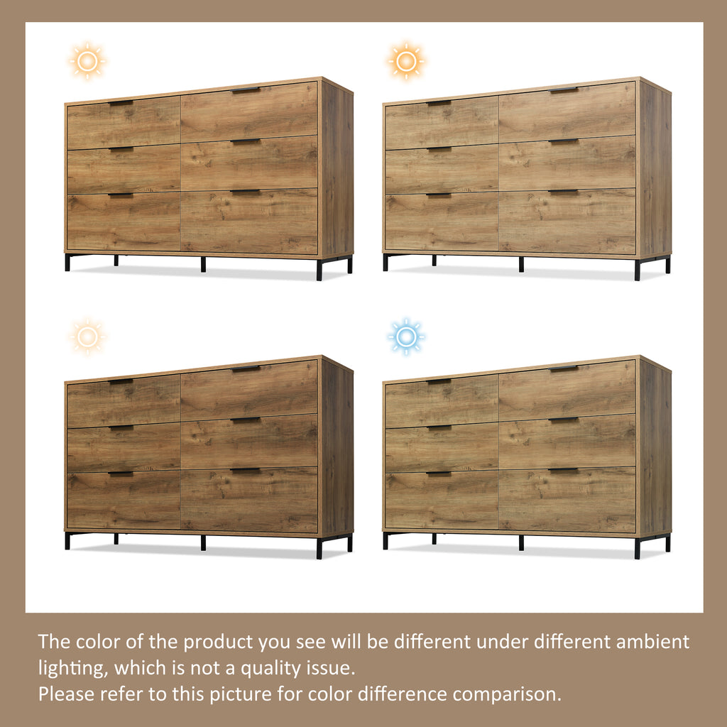  Sideboard Cabinet for Living Room, Chest of Drawers with 6 Drawers, Dark Oak, 120W x 40D x 76H cm