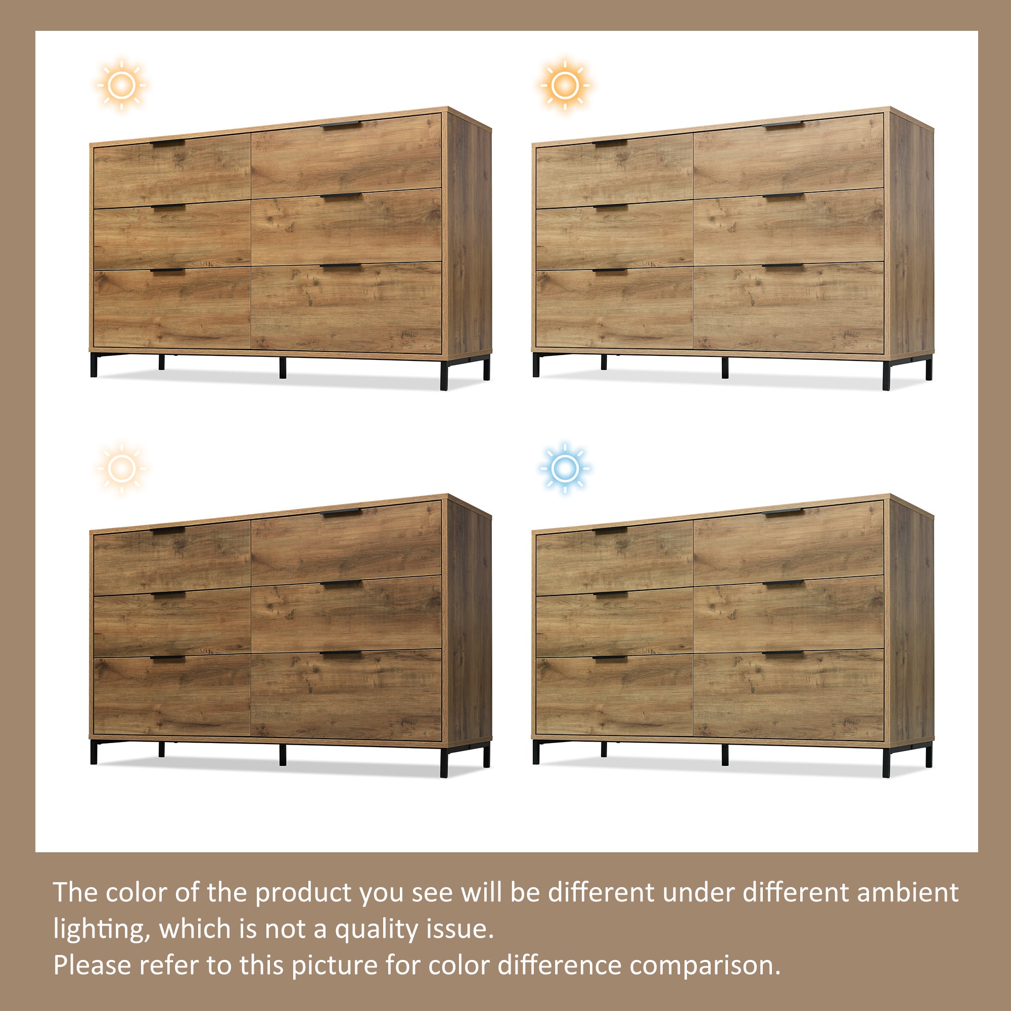  Sideboard Cabinet for Living Room, Chest of Drawers with 6 Drawers, Dark Oak, 120W x 40D x 76H cm