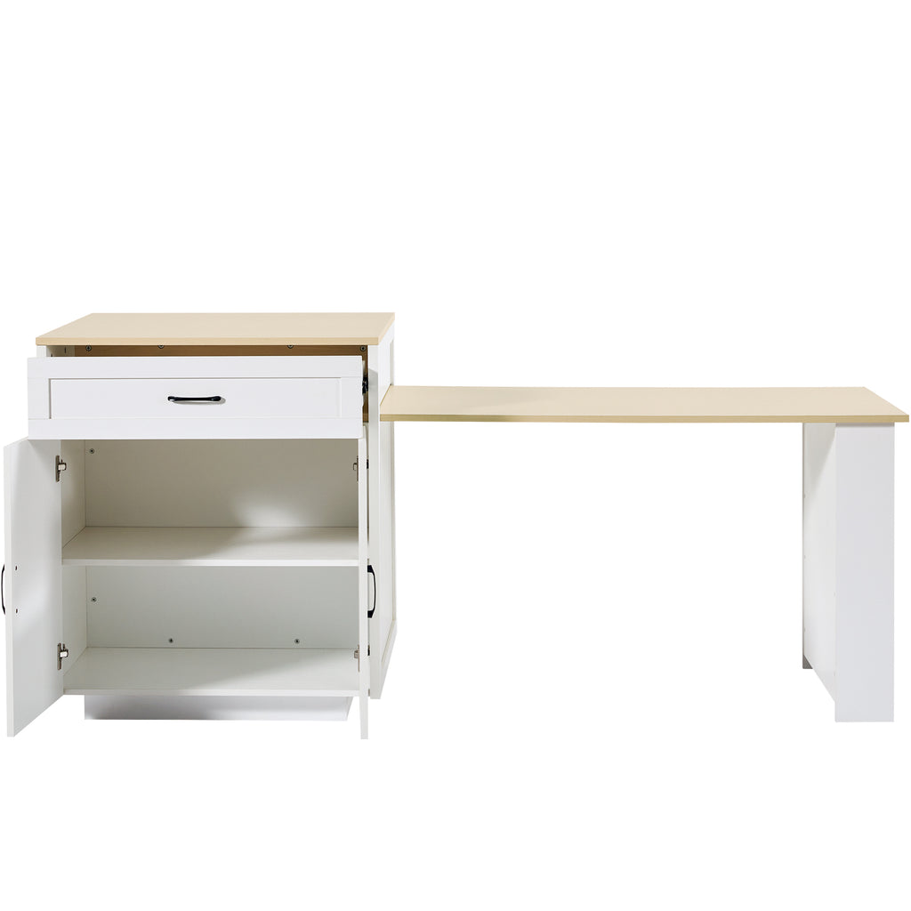 Extendable Bar Table with Storage (133–202 × 70 × 93.5 cm), with Two Drawers and Four Compartments, Expandable Kitchen Island Table for 2–6 People, Kitchen Dining Cart with Side Shelves, White.
