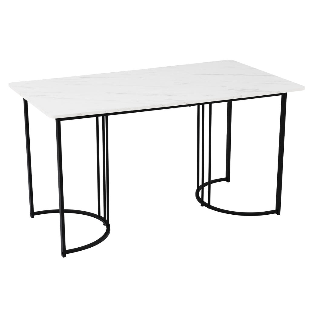 140 x 80cm Dining Table,(1-pcs), Modern Kitchen Table, Metal Frame Rectangular Dining Table in Modern Marble Pattern Kitchen Table with Adjustable Feet for Dining Room Living Room, White/Black