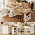 Extendable kitchen island (120-184 cm) with drawers and casters, mobile kitchen island with wood-look tabletop, versatile counter island for kitchen, dining room & bar counter, white/black