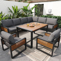 Garden lounge set, garden sofa with dining table made of solid wood, furniture set for 8 people, adjustable legs, all seat and back cushions included, gray