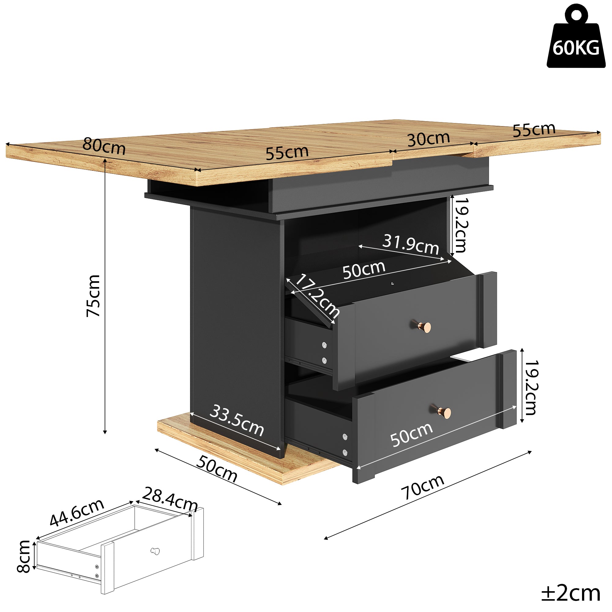 Telescopic dining table (110-140×80 cm), foldable kitchen table for 4-6 people, extendable dining table, space-saving kitchen table, for kitchen and living room, minimalist cabinet door design, black