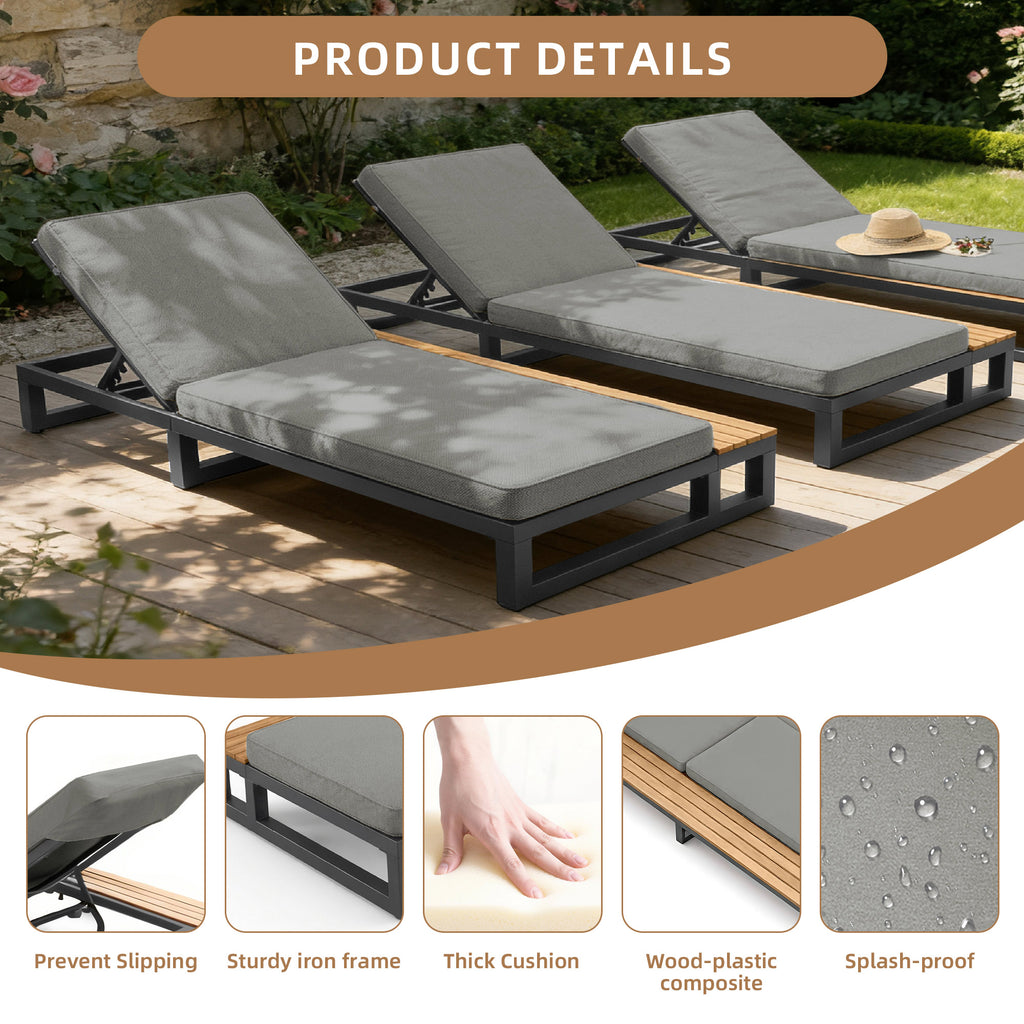 Outdoor Patio Daybed, Outdoor Lounger, Multifunctional Waterproof Sofa Bed, Sun Lounger for Patio, Adjustable Backrest Angle, Gray, Left Side