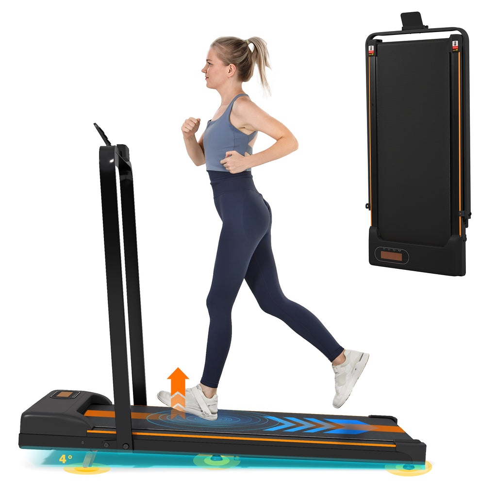 Folding Treadmill with Handrail & Adjustable Incline, 1-10 km/h Running Machine, Space Saving Low Noise Design, LED Display, Phone Holder, Remote Control, Transport Wheels & Plug, Black.