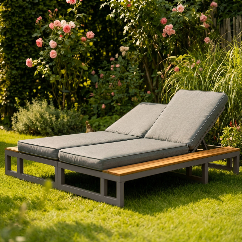 Outdoor Patio Daybed, Outdoor Lounger, Multifunctional Waterproof Sofa Bed, Sun Lounger for Patio, Adjustable Backrest Angle, Gray, Double Lounge Bed