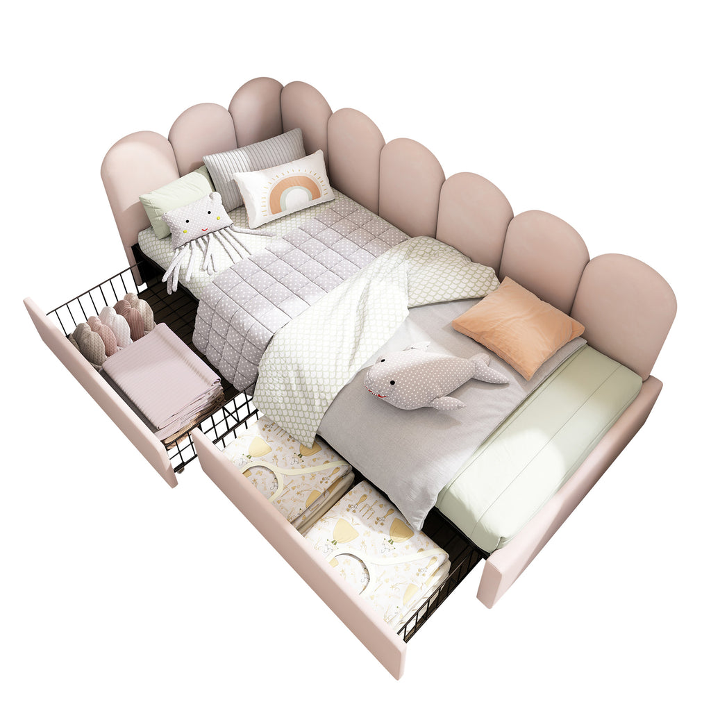 Upholstered Bed Daybed With Drawers Storage,3FT Single Sofa Bed 90X190cm, Sofa Bed For Adults and Children , Bed Frame With Slatted Frame, Velvet, Pink (No Mattress)