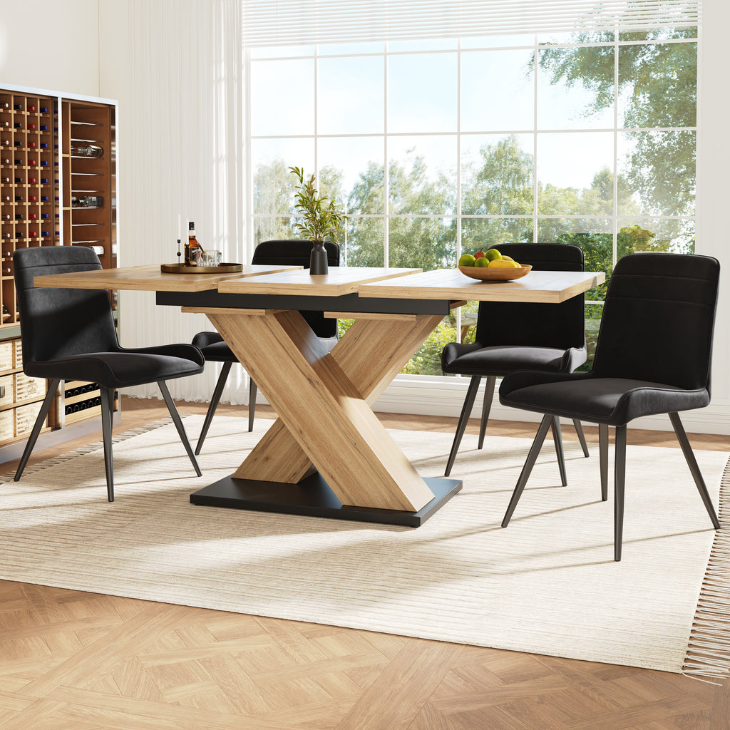 Dining table telescopic table (119-158.5×80 cm), kitchen table, extendable table, extendable to 119-158.5 cm with the help of internal inserts, for kitchen and living room, wood-coloured