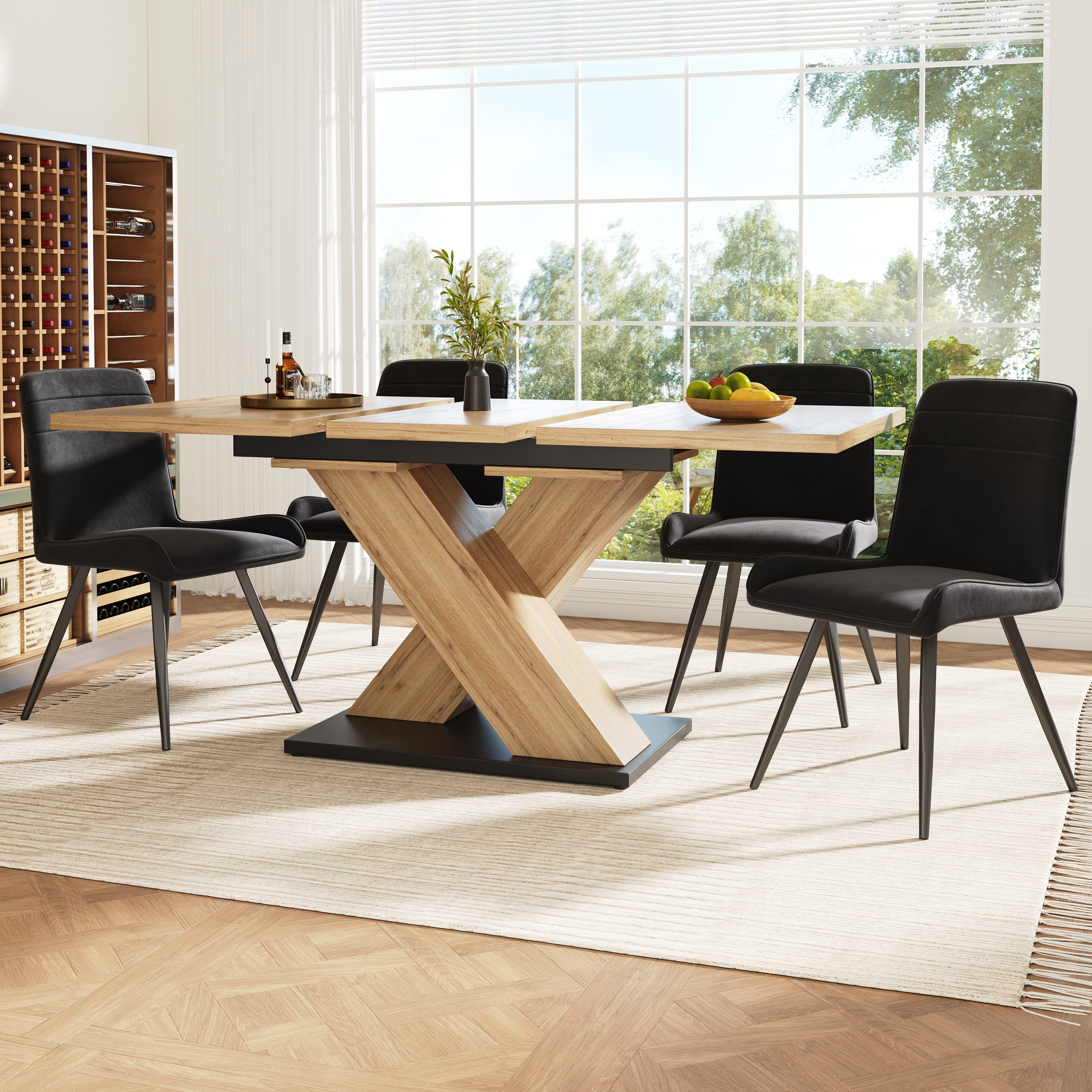 Dining table telescopic table (119-158.5×80 cm), kitchen table, extendable table, extendable to 119-158.5 cm with the help of internal inserts, for kitchen and living room, wood-coloured