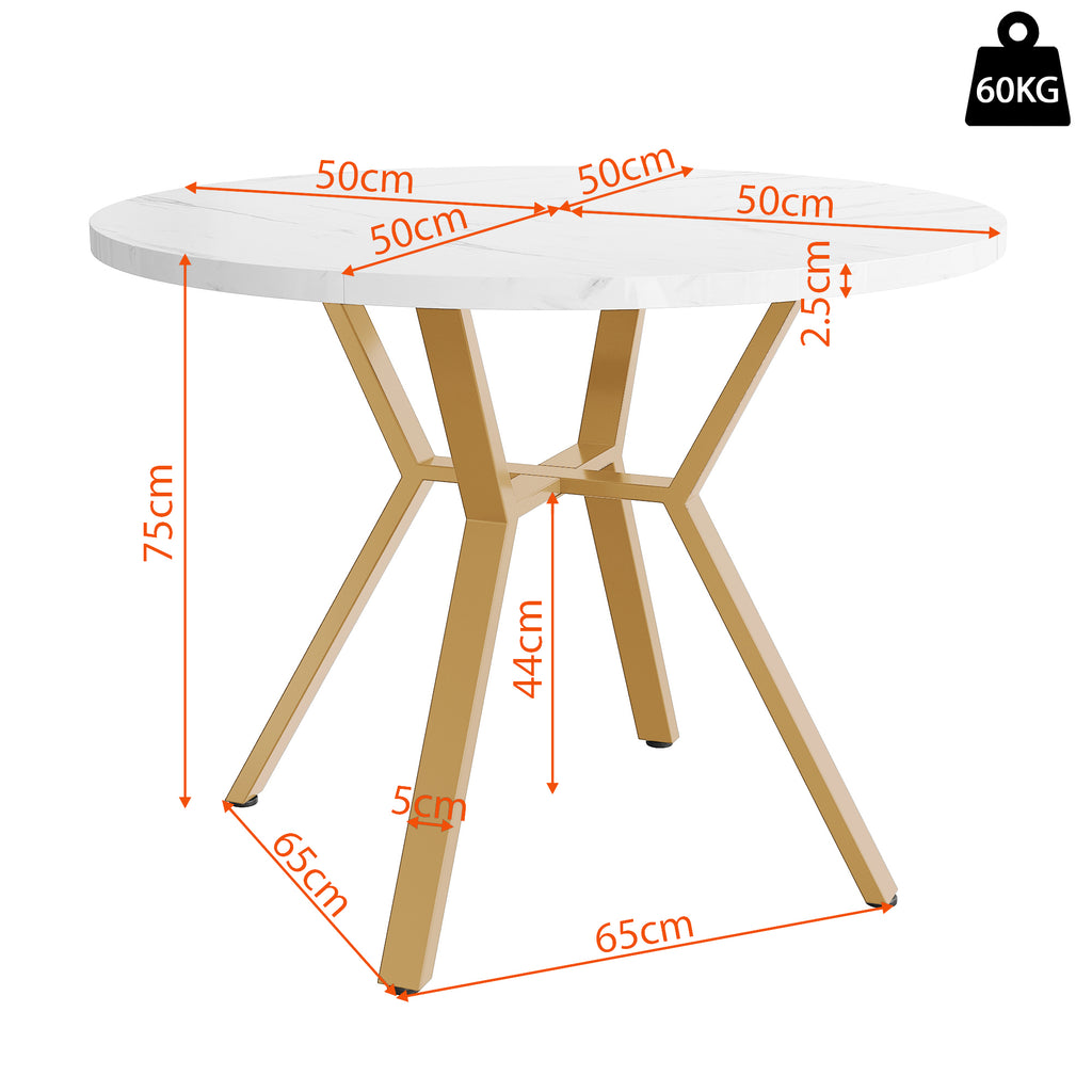 Dining table set, dining table and chair set (5-piece), modern, simple round marble dining table and chair set, gold-coloured metal table legs + 4 ergonomic linen chairs, gray dining chairs