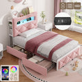 3ft Single Upholstered Bed with LED Button Tufted Bedside Storage Headboard, Velvet Bed Frame with 2 Storage Drawers, USB and Type - C Ports, No Box Spring Needed, Easy Assembly, Pink (No Mattress)