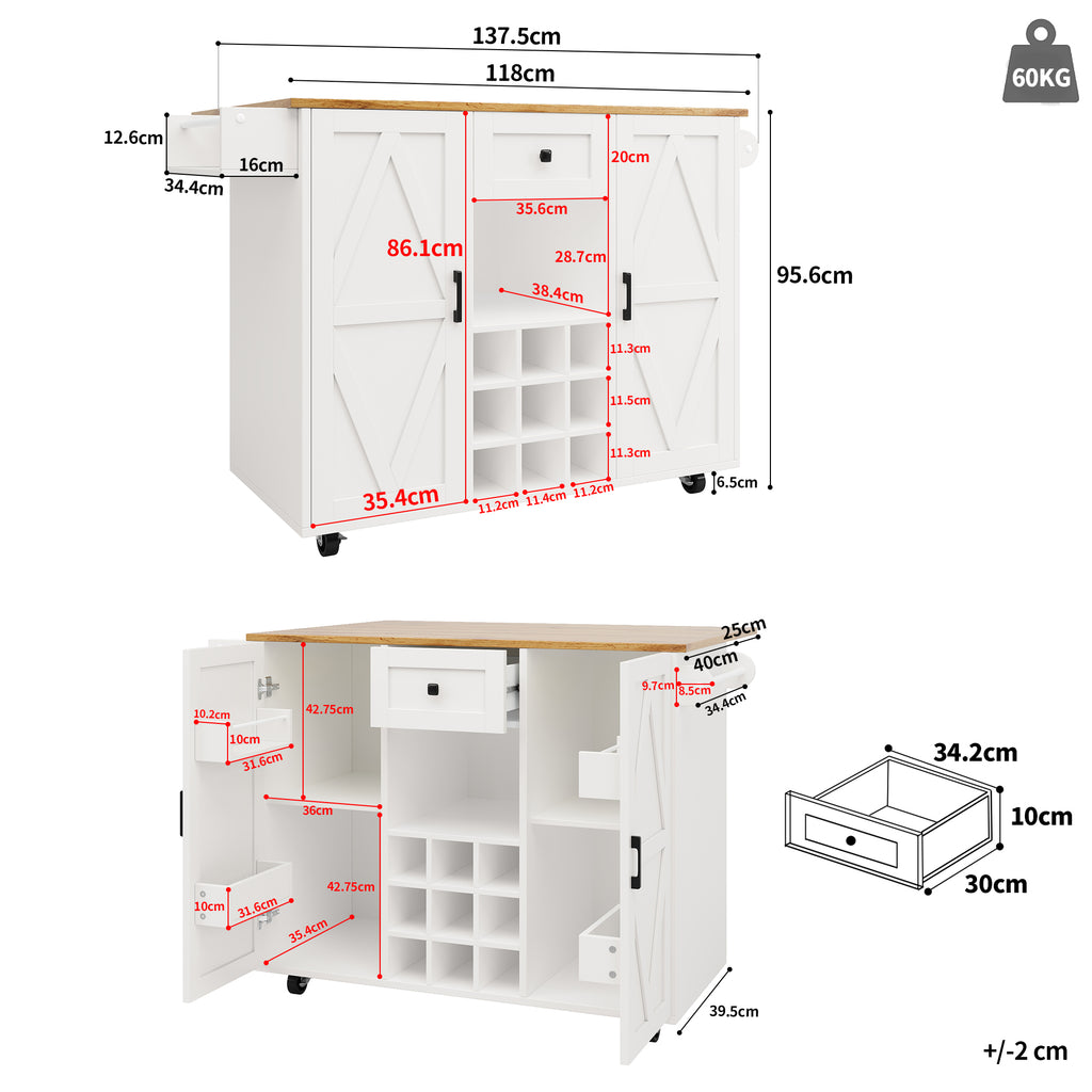 Modern kitchen island, kitchen cabinet, sideboard, serving trolley with wood grain, sideboard, multifunctional dining table with storage space, serving trolley with snack shelves and stretch function