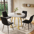 Dining Table Set (5 Pieces), Dining Table Set with 4 Chairs, Modern Kitchen Table Set, 80 cm Diameter Round Kitchen Table with Gold Metal Legs, White MDF Table Top, Black Velvet Dining Chairs