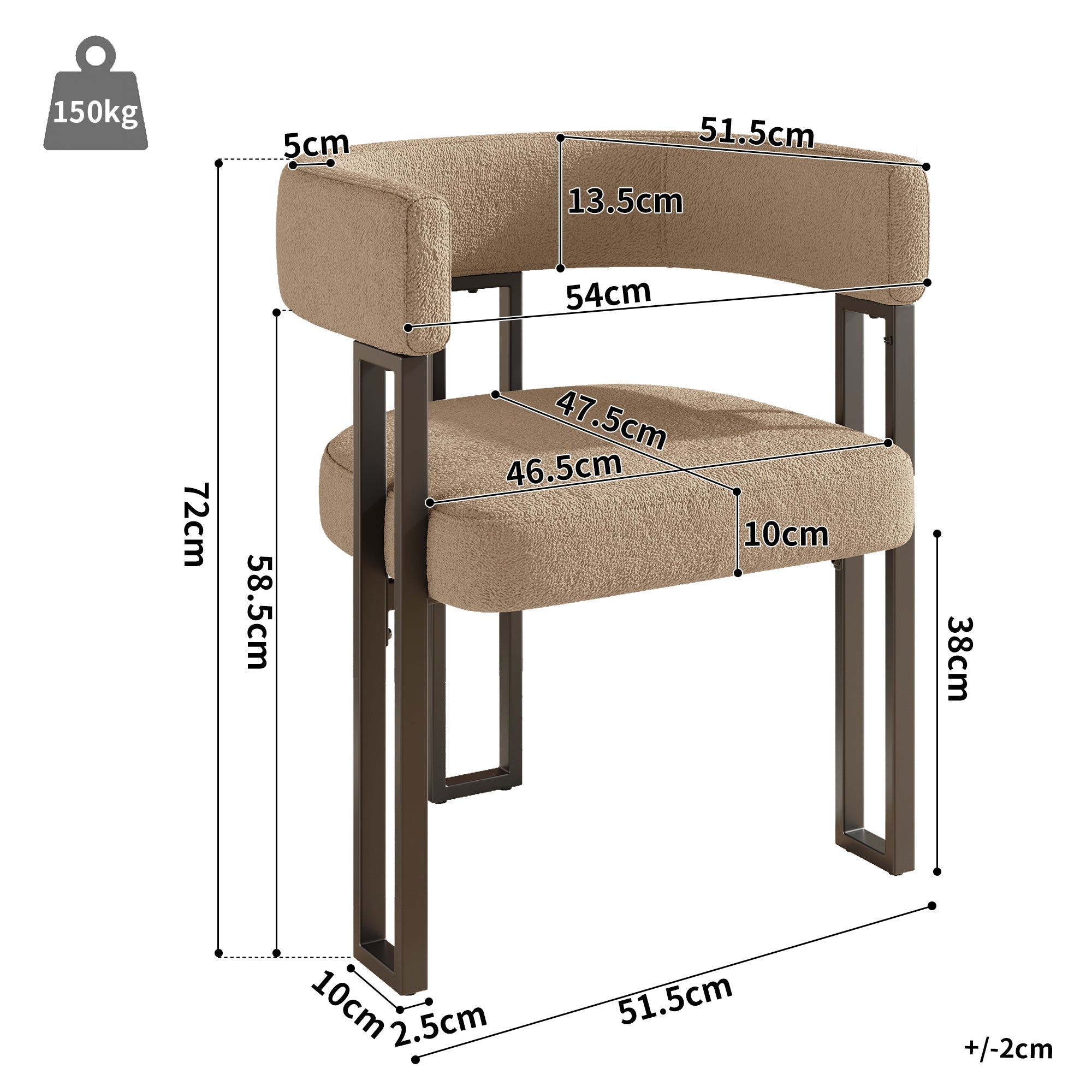 High-Quality Lamb Fleece Fabric (2 Pieces) Dining Chair Makeup Chair Dressing Chair Ergonomic Chair Lightweight Luxury Chair Curved Backrest, Beige/Brown