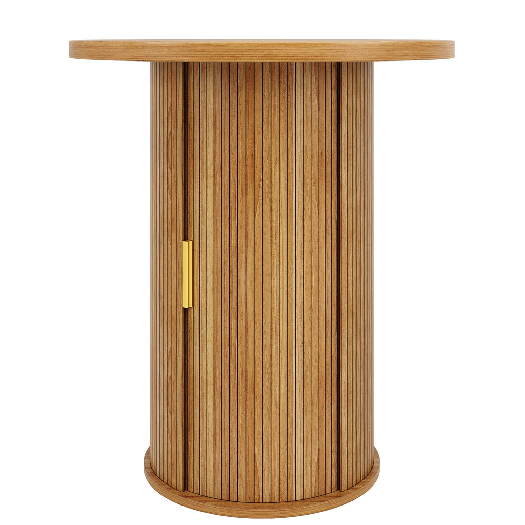 Round bar table with storage, 91.6cm high standing table with cabinet, MDF wood look, load capacity up to 75kg, for bar & living room