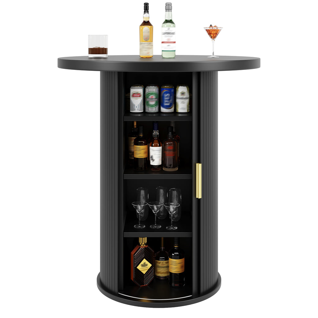 Round bar table with storage, 91.6cm high standing table with cabinet, MDF wood look, load capacity up to 75kg, for bar & living room