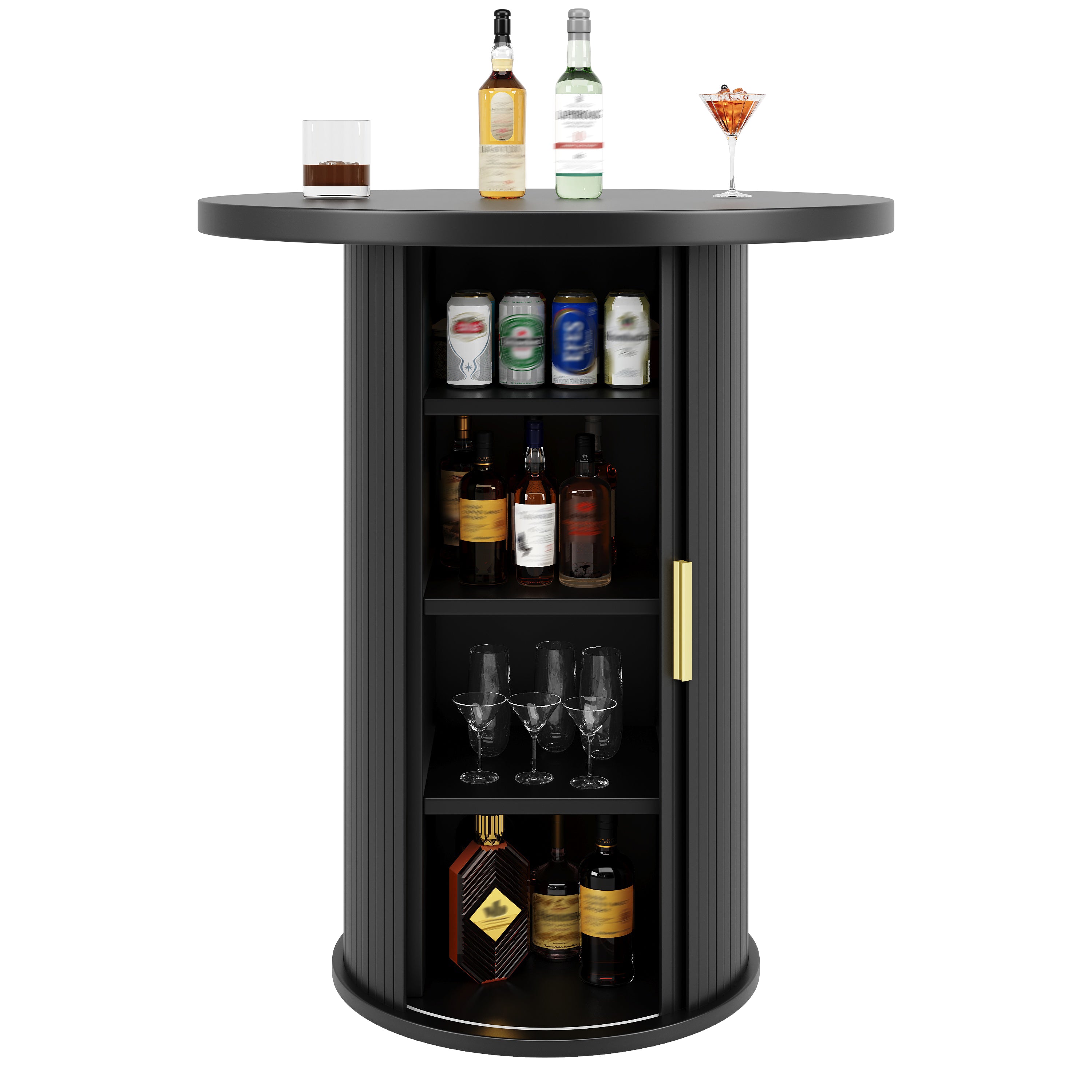 Round bar table with storage, 91.6cm high standing table with cabinet, MDF wood look, load capacity up to 75kg, for bar & living room