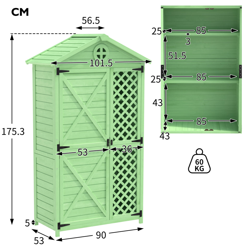 Outdoor Wood Garden Furniture Storage Shed, Tool House with Ventilation Slots for Backyard, Patio, Fade Free, All Weather Resistant, Safe and Secure, Zero Maintenance, Green