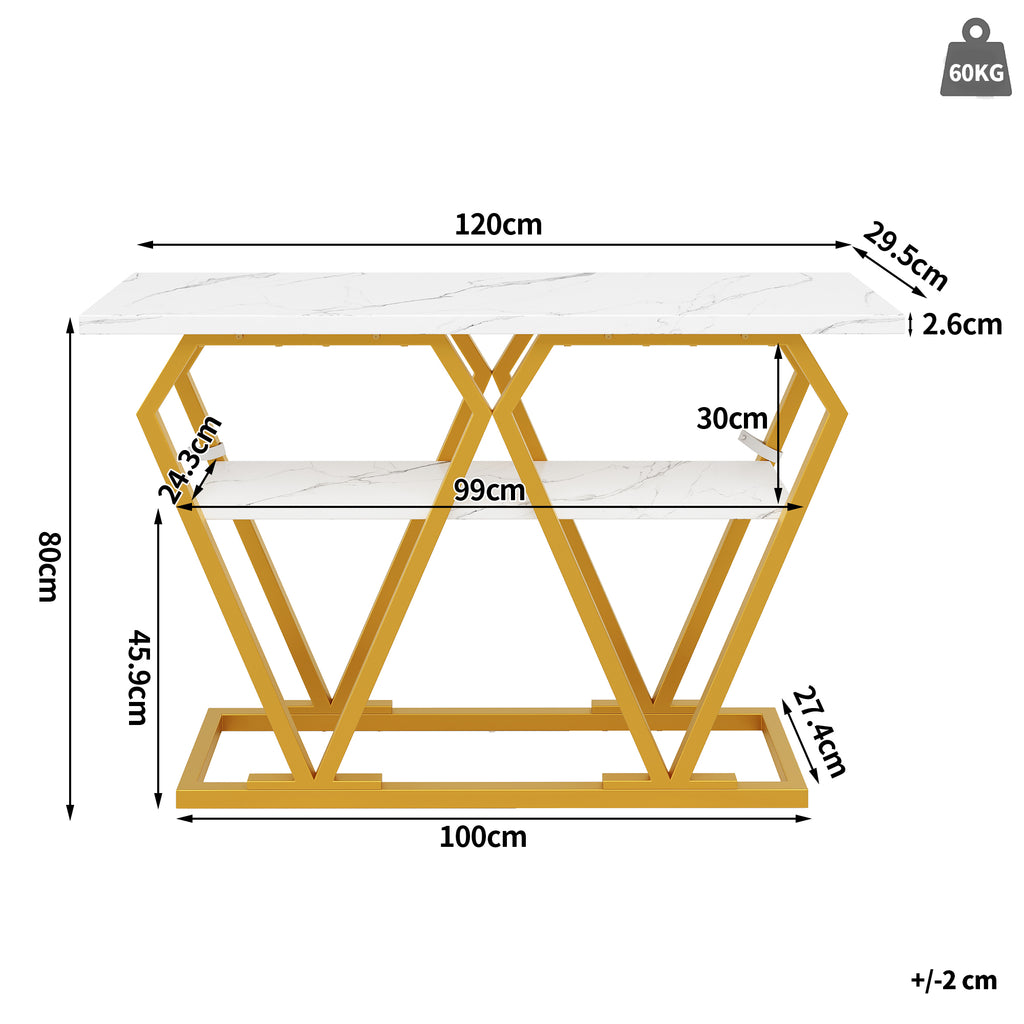 Console table (1 piece) - 120 x 29.5 x 80 cm - Dining & kitchen table, balcony table - Wooden table with marble-look top