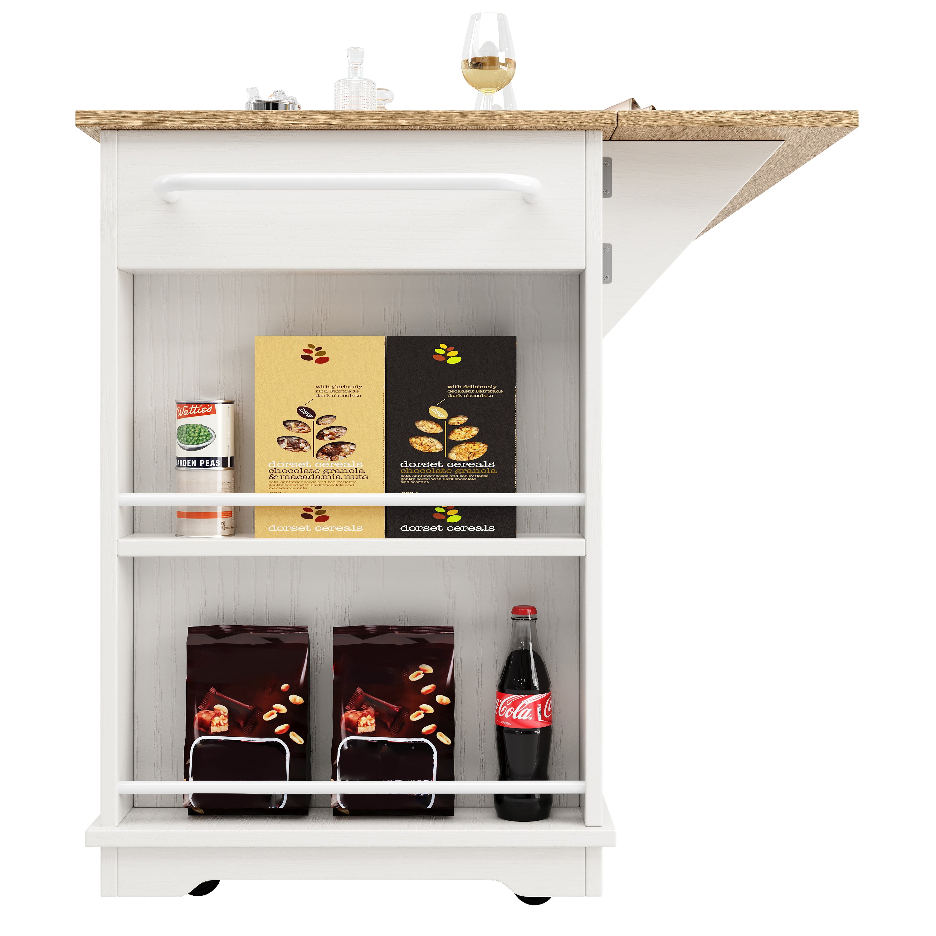 Kitchen island, (151.5x60x91.7cm)removable partitions, kitchen cabinet, dining trolley with worktop, sideboard, dining trolley with wood grain finish, sideboard, tempered glass cabinet, white/black