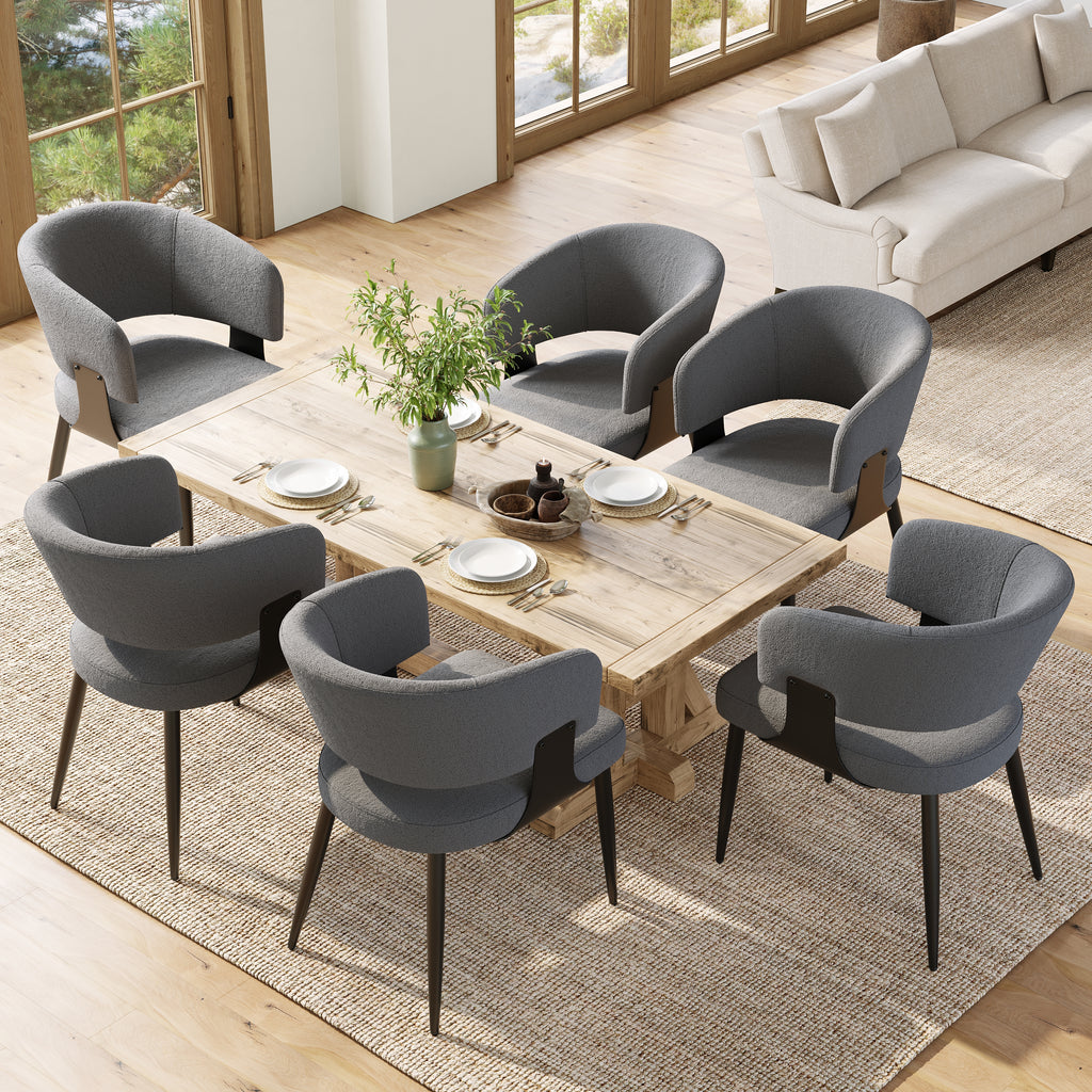Modern Dining Chairs set of 6,Dining Room Chairs with Metal Legs – Upholstered Fabric Dining Room Chairs with Curved Backrest, Soft Cushion Seat, and Sturdy Metal Frame