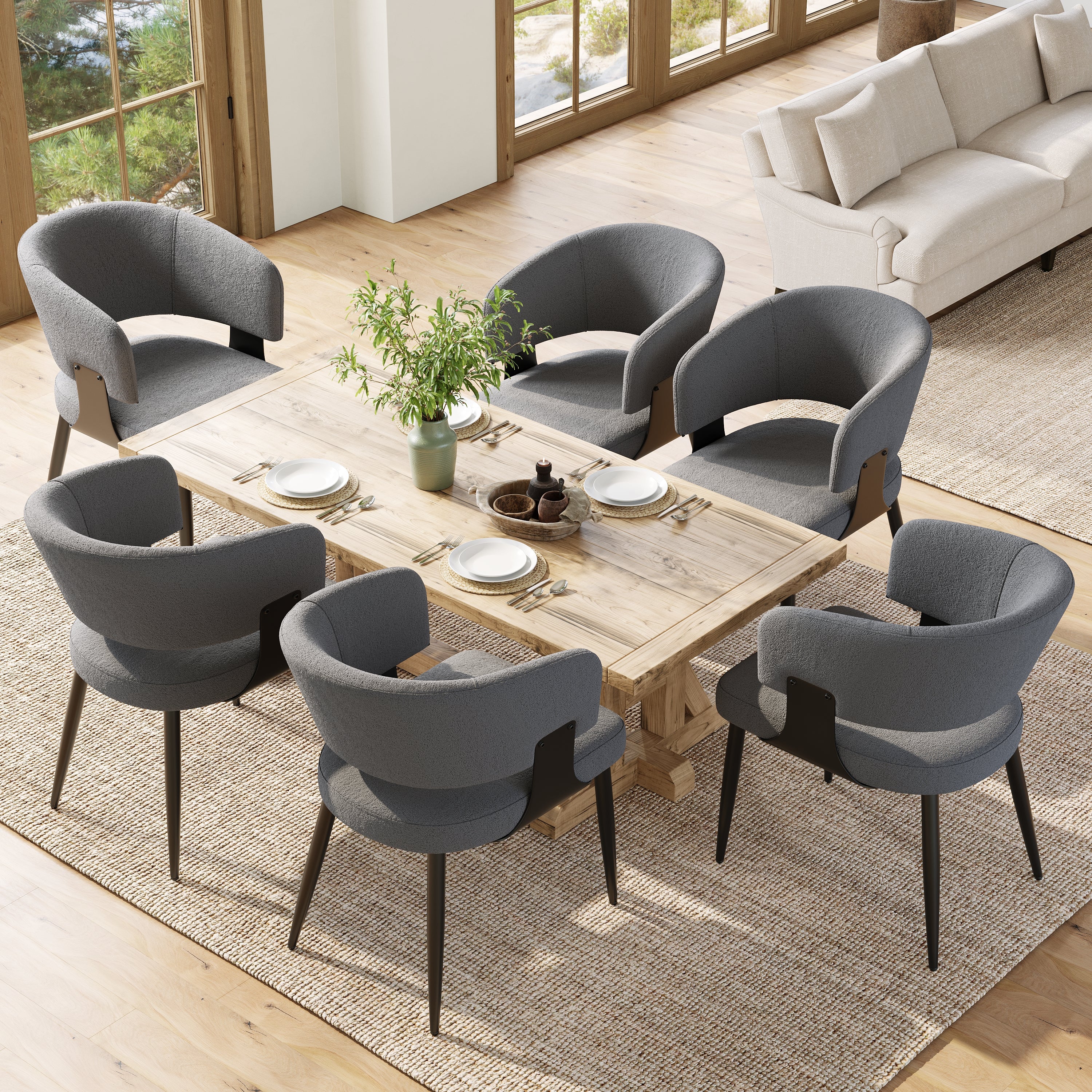 Modern Dining Chairs set of 6,Dining Room Chairs with Metal Legs – Upholstered Fabric Dining Room Chairs with Curved Backrest, Soft Cushion Seat, and Sturdy Metal Frame