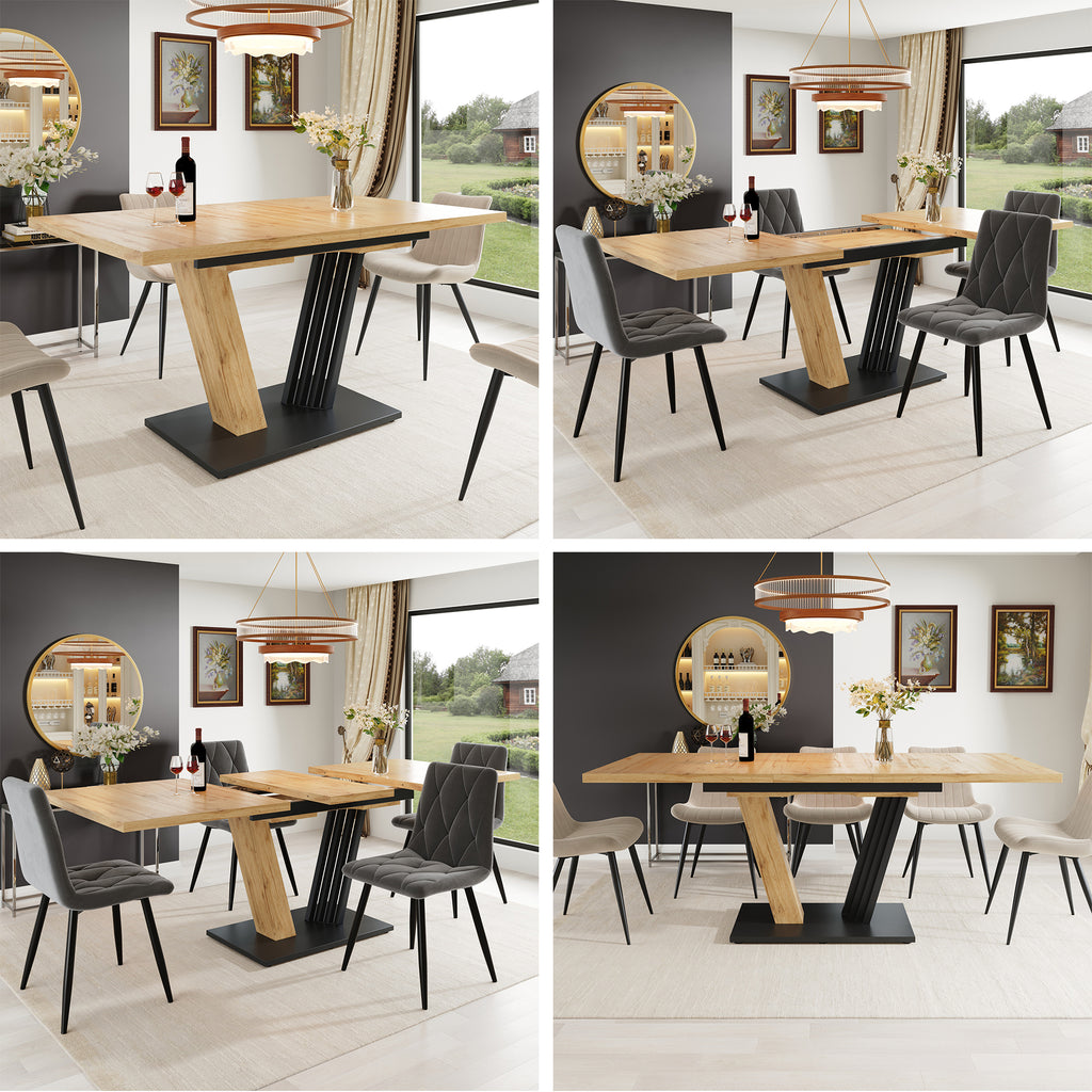Extendable table 120-160 x 80 x 76 cm, Kitchen table, extendable to 160 cm, suitable for kitchen and living room, tabletop with wood grain finish