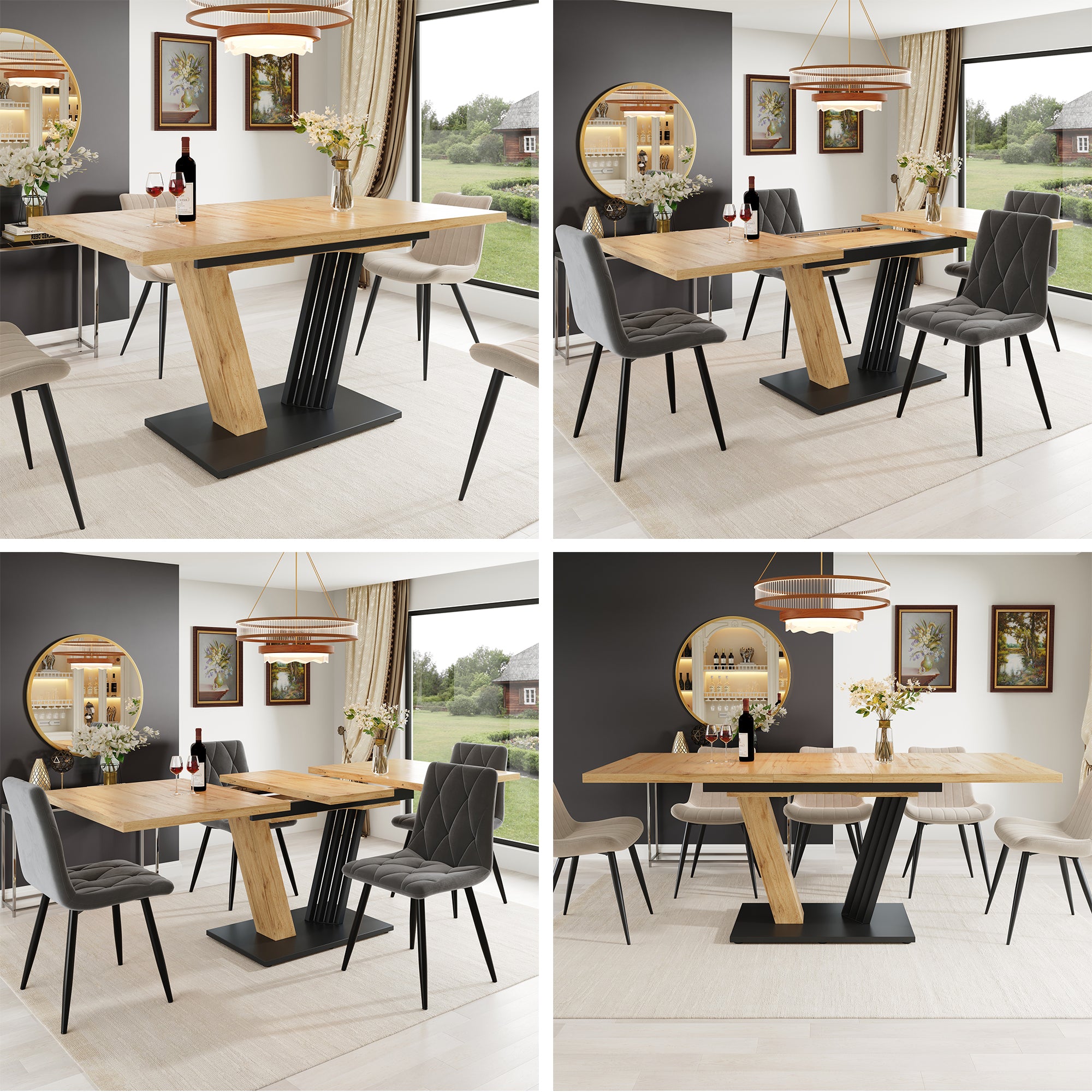 Extendable table 120-160 x 80 x 76 cm, Kitchen table, extendable to 160 cm, suitable for kitchen and living room, tabletop with wood grain finish