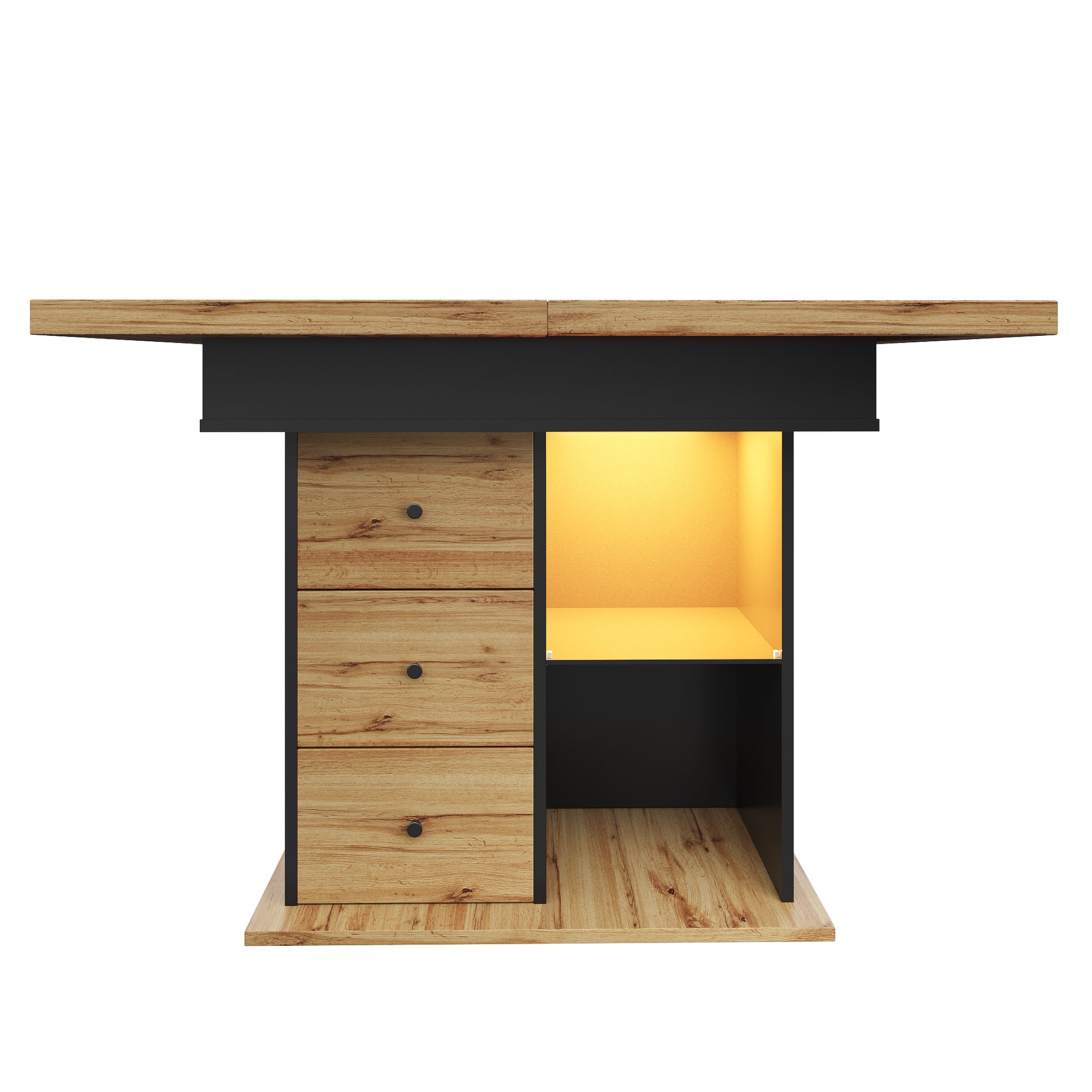 Telescopic dining table (110-140 x 80 cm), foldable kitchen table for 4-6 people, extendable dining table, space-saving kitchen table, for kitchen and living room, table with LED lighting