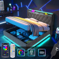 Upholstered King Ottoman Bed with 360 Surround Led Function,Hydraulic Storage Bed Frame with Large Storage Space, 5ft King size Bed Frame with Charging Function,150x200 ,Linen, Grey (No Mattress)