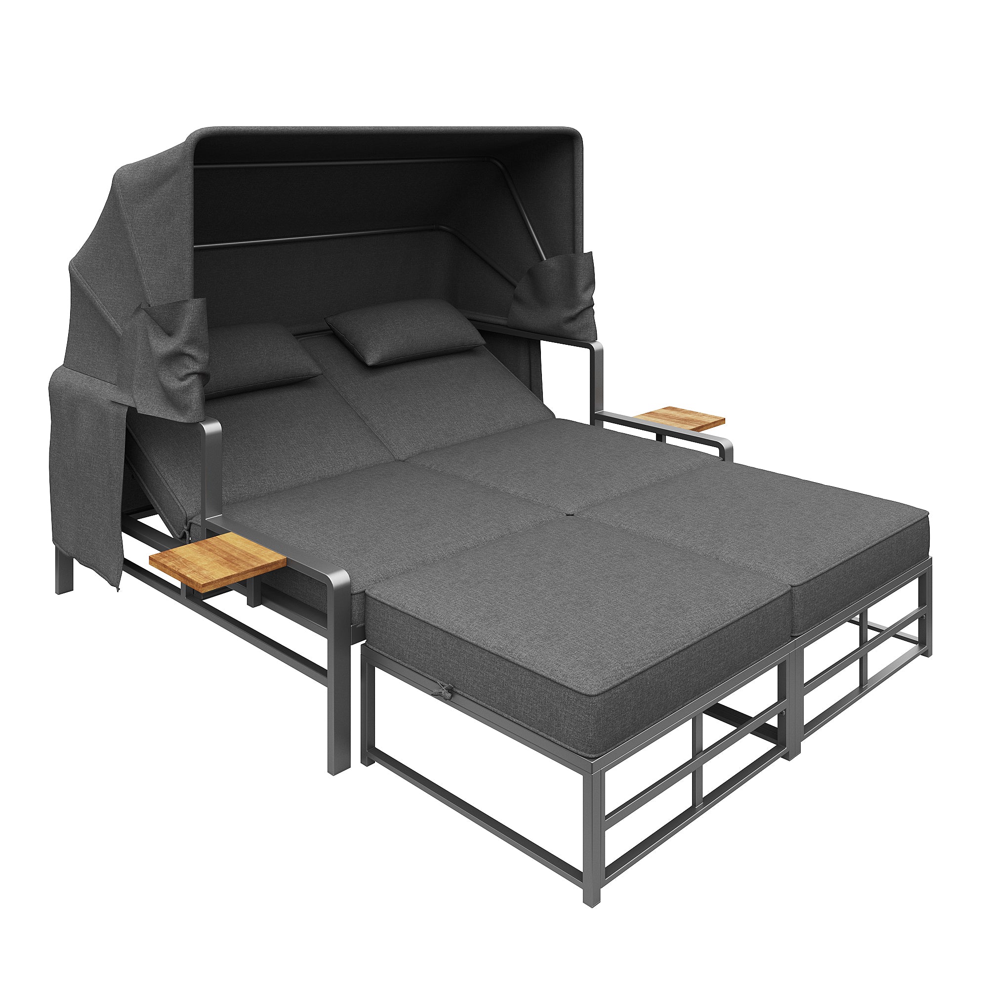 Garden lounge set for 2-4 people, sun lounger set, garden lounger for 2 people with foldable sunshade, outdoor sofa set, dining set for terrace, balcony, garden, indoor/outdoor use