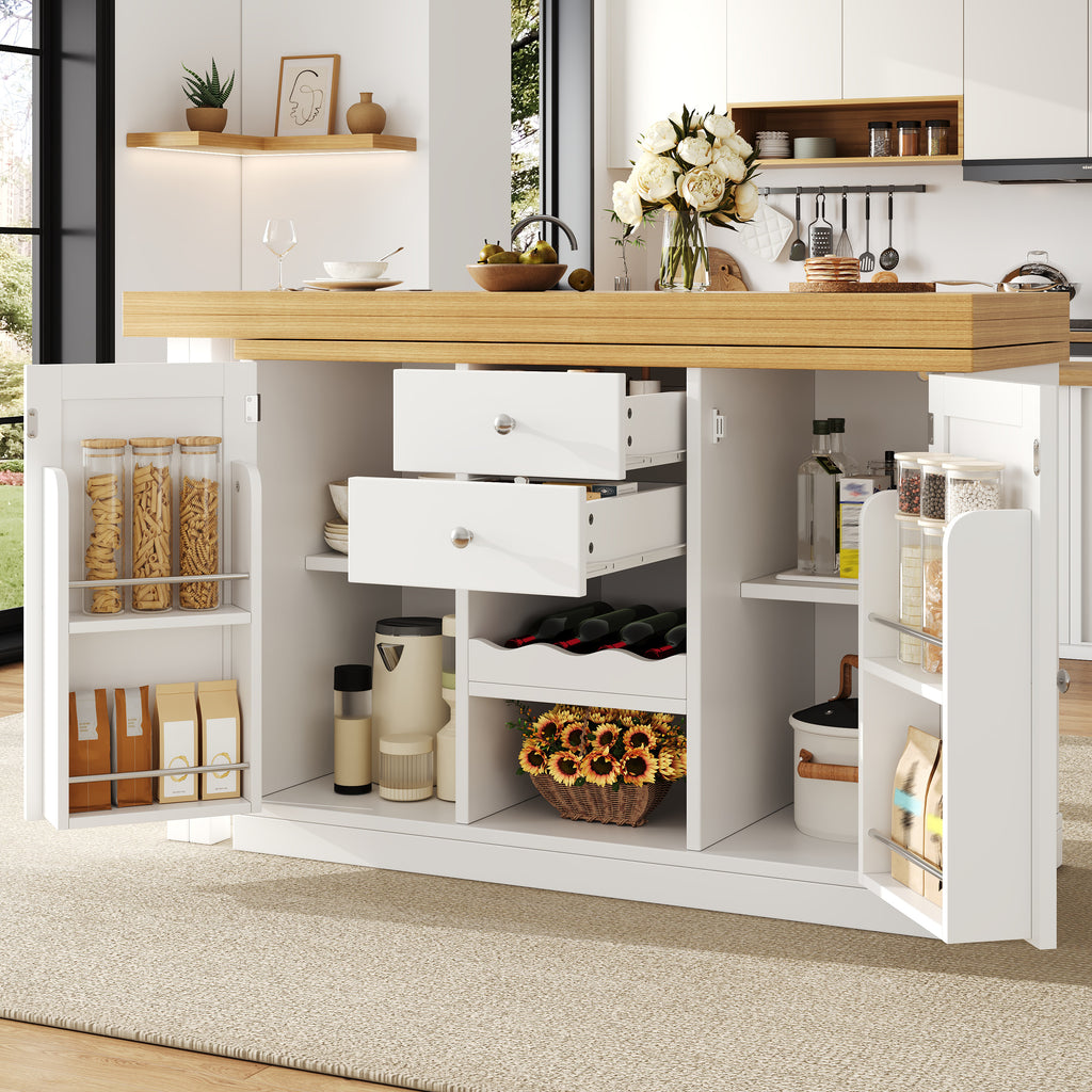 Extendable Sideboard & Dining Table Combo, 2 Drawers & Snack rack, Space-Saving Sideboard for Small Flats, White/Black