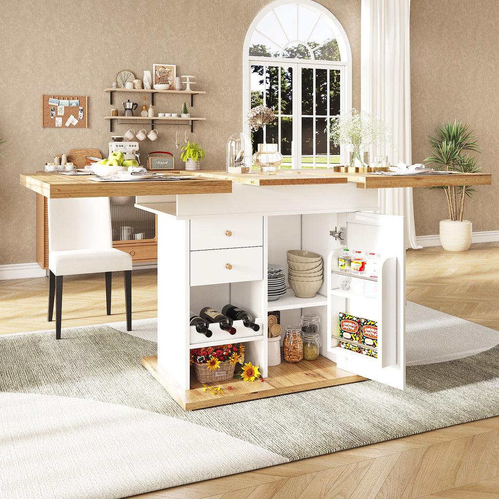 Extendable Dining Table Telescopic Table (110-140×80cm), Foldable Kitchen Table for 4-6 People, Expandable Dining Table, Space-Saving Kitchen Table, for Kitchen and Living Room, Table with Snack Rack