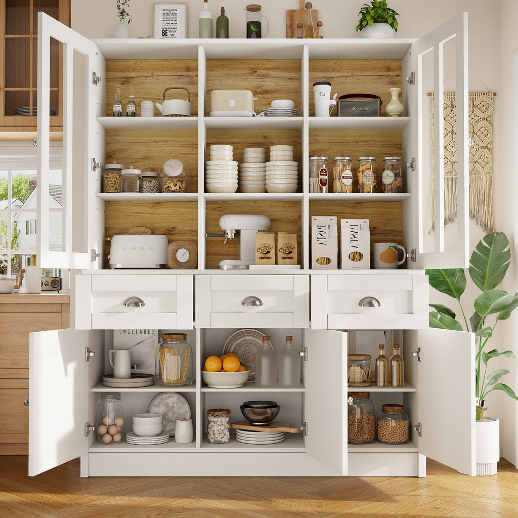 Tall Cabinets for Living Room (140×38.5×175cm), Display Cabinet, Kitchen Cabinet, Dining Room Cabinet with Drawers, Modern Minimalist Tall Cabinet, Freestanding Display Cabinet, White