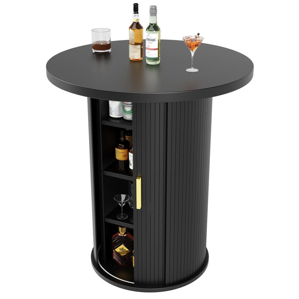 Round bar table with storage, 91.6cm high standing table with cabinet, MDF wood look, load capacity up to 75kg, for bar & living room