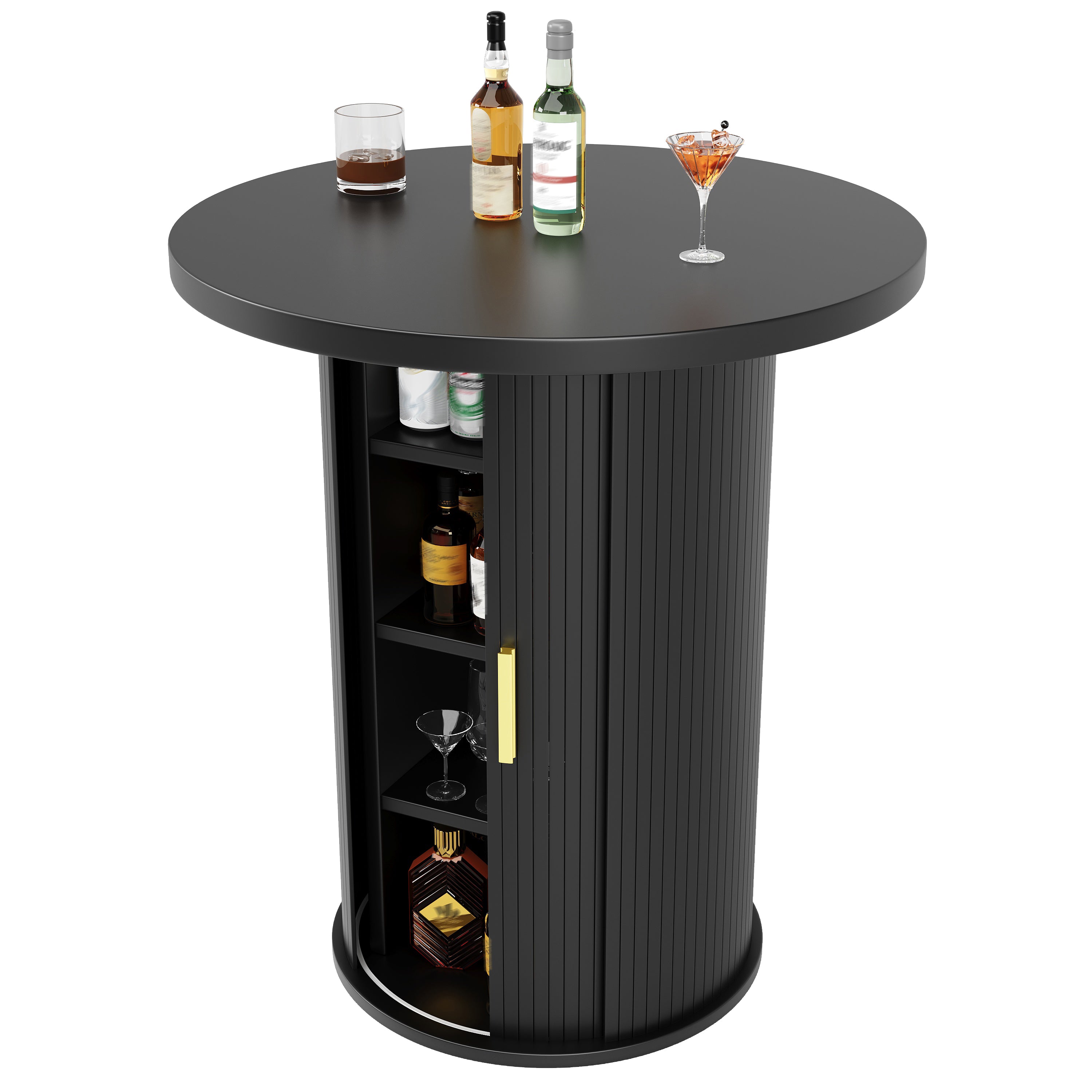 Round bar table with storage, 91.6cm high standing table with cabinet, MDF wood look, load capacity up to 75kg, for bar & living room