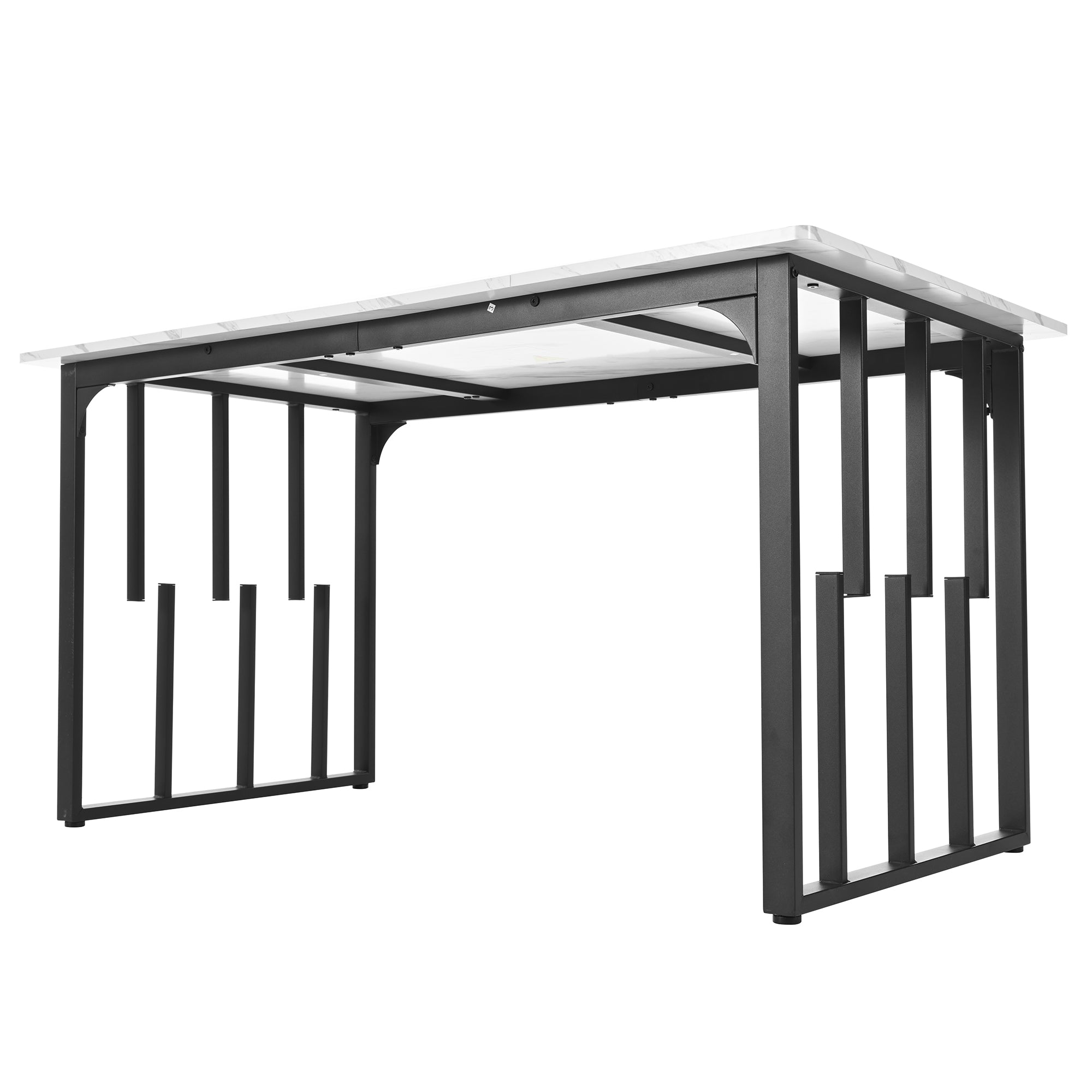 140 x 80cm Dining Table,(1-pcs), Kitchen Table, Unique Metal Frame Rectangular Dining Table in Modern Marble Pattern Kitchen Table with Adjustable Feet for Dining Room Living Room, White/Black